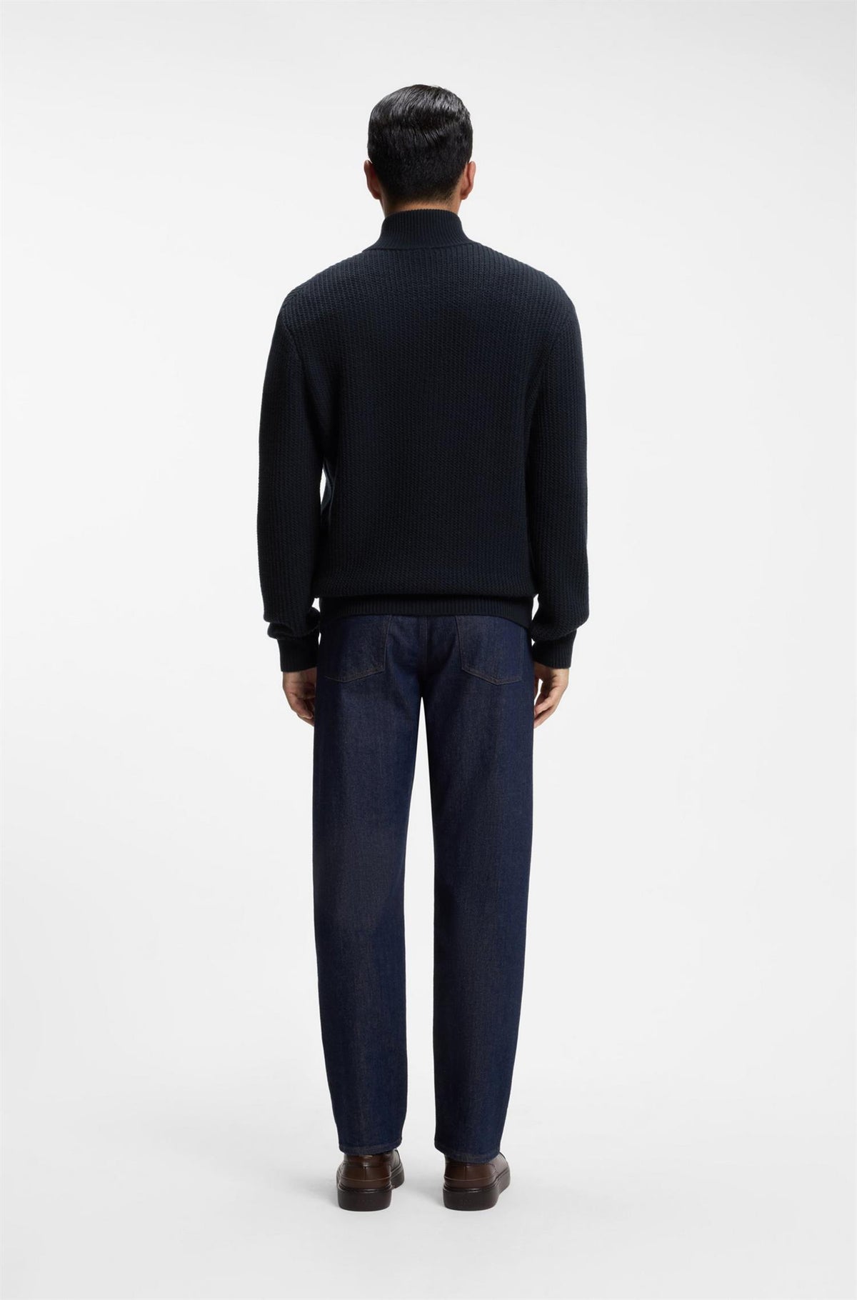 H-Fiocco Zip Up Structured Wool and Cashmere Cardigan Navy