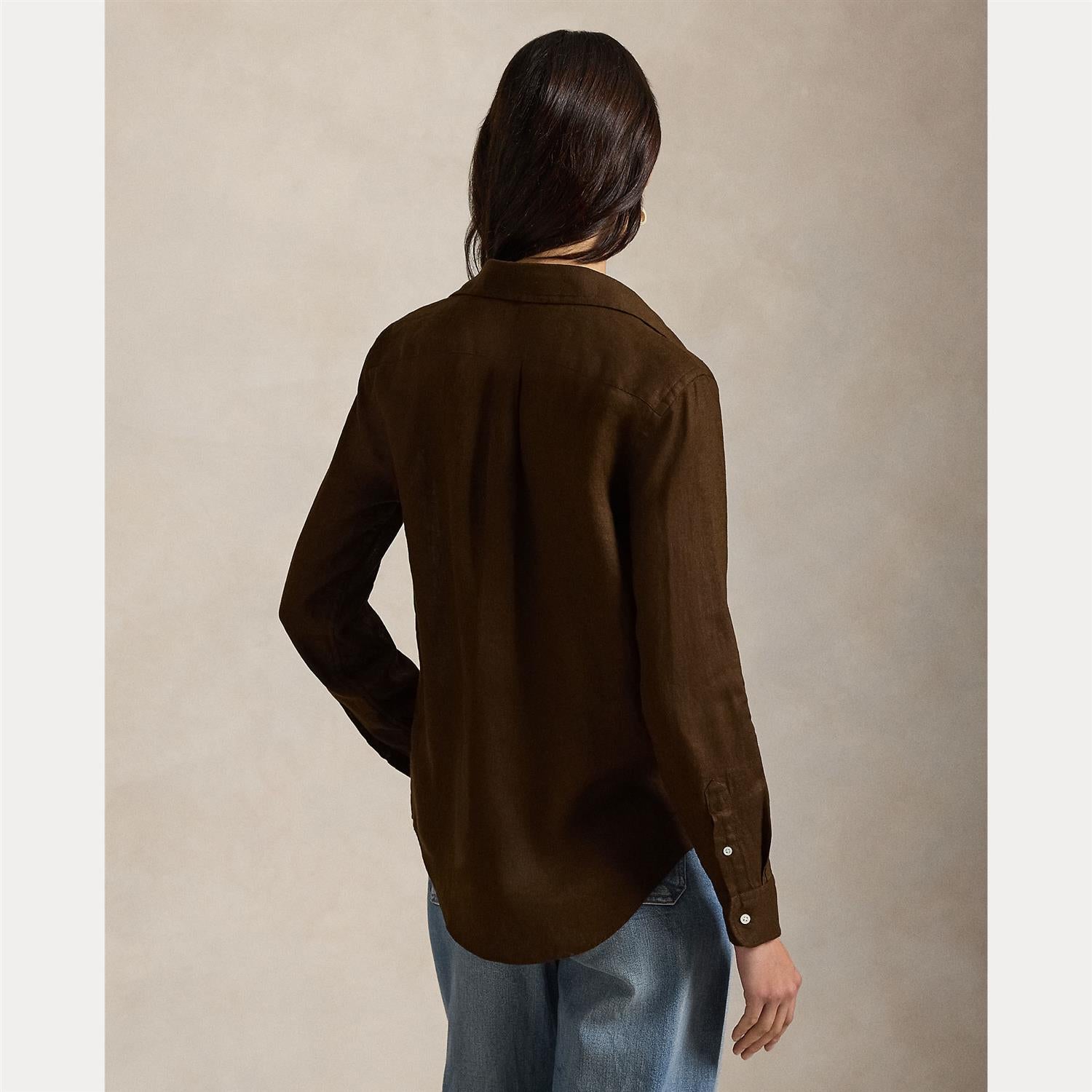 Classic-Long Sleeve-Button Front Shirt - Brown