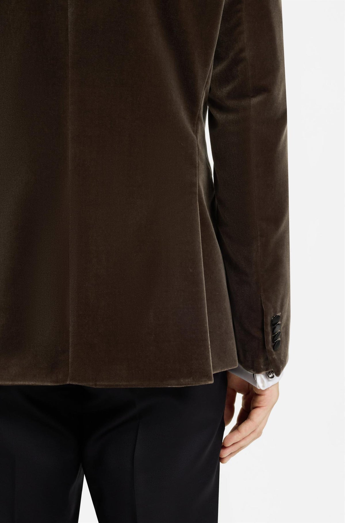 H-Hutson Slimfit Tuxedo Jacket In Cotton Velvet Dark Brown