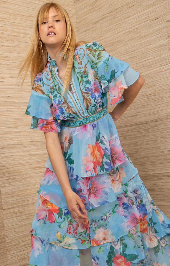 Itzayana Chiffon Maxi Dress Blue