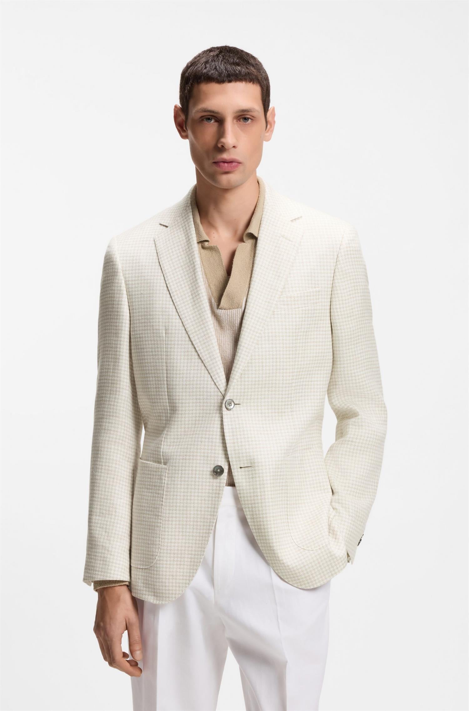 H-Janson Slim-fit blazer in checked linen, cotton and silk