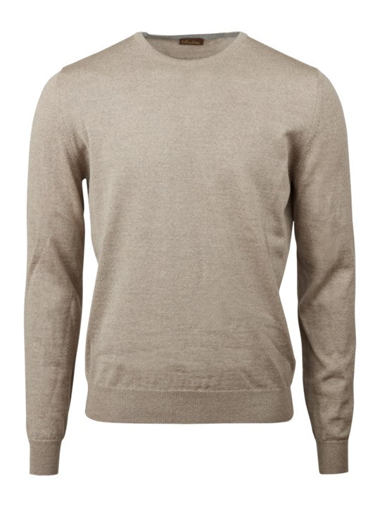 Sweater Knitted Crew Neck Merino Wool Beige