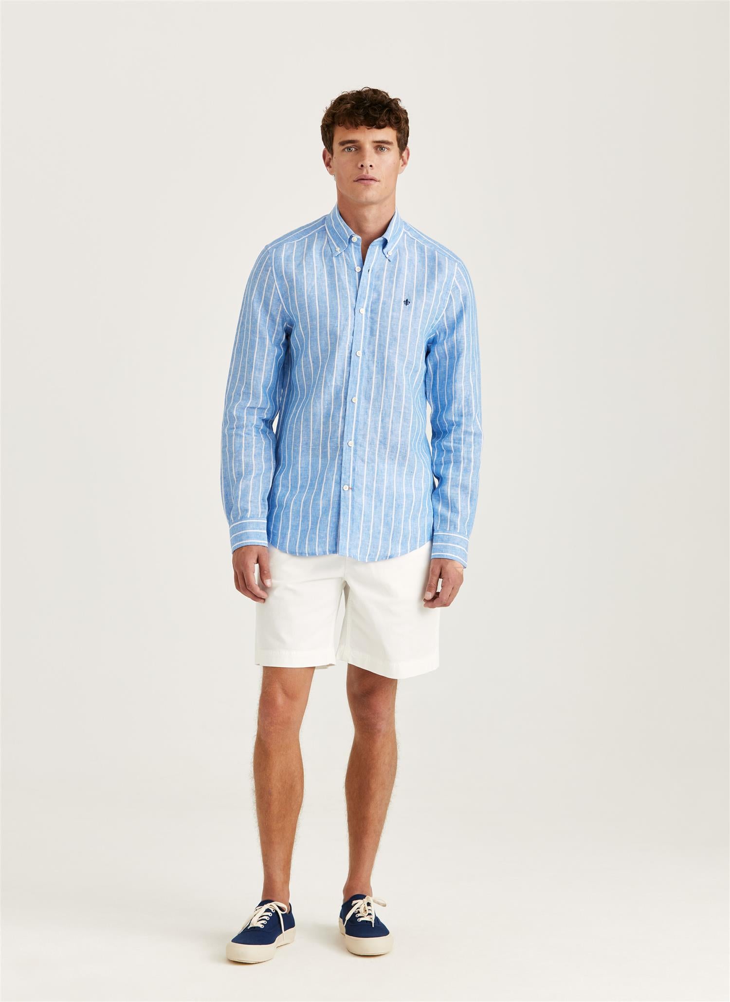 Douglas Linen Stripe Shirt-Classic Fit 58 Blue