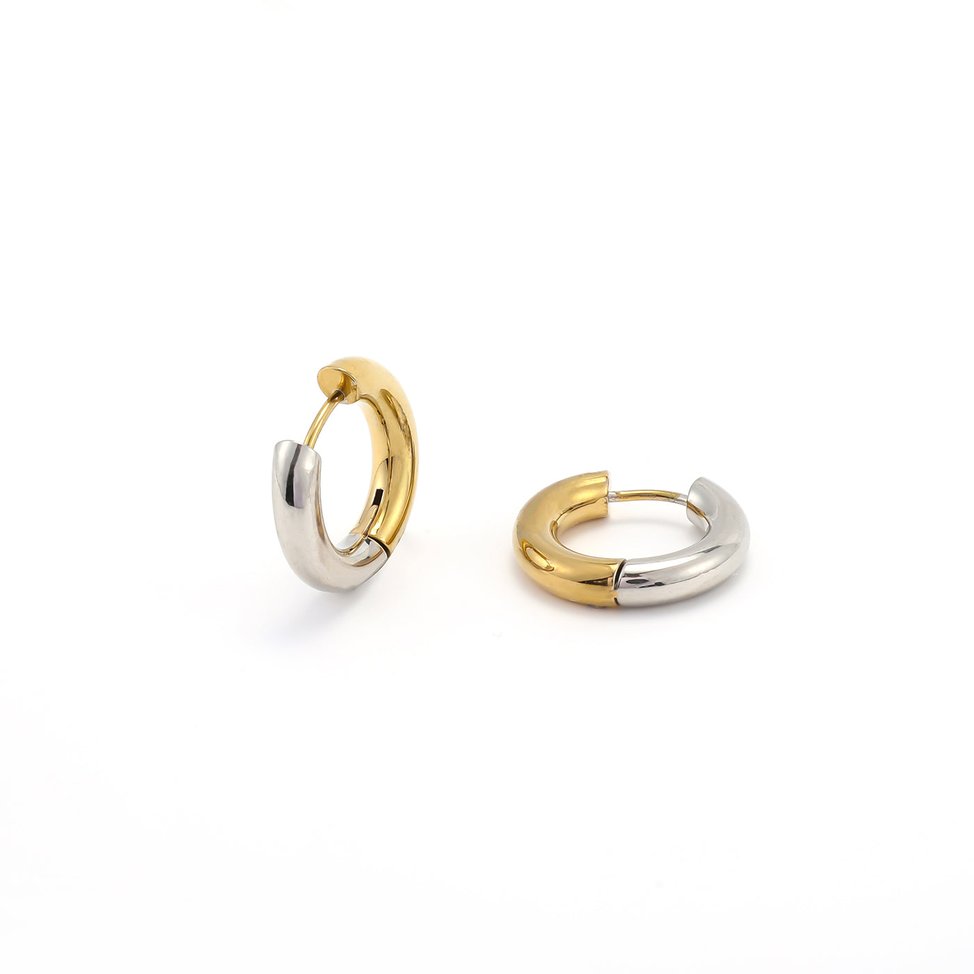 LYN-GOLD AND SILVER DUO HOOP EARRINGS STAINLESS-GOLD