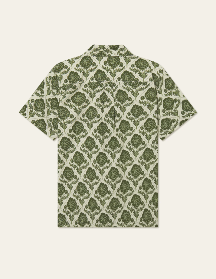 Lesley flower tile AOP ss shirt vintage green / ivory