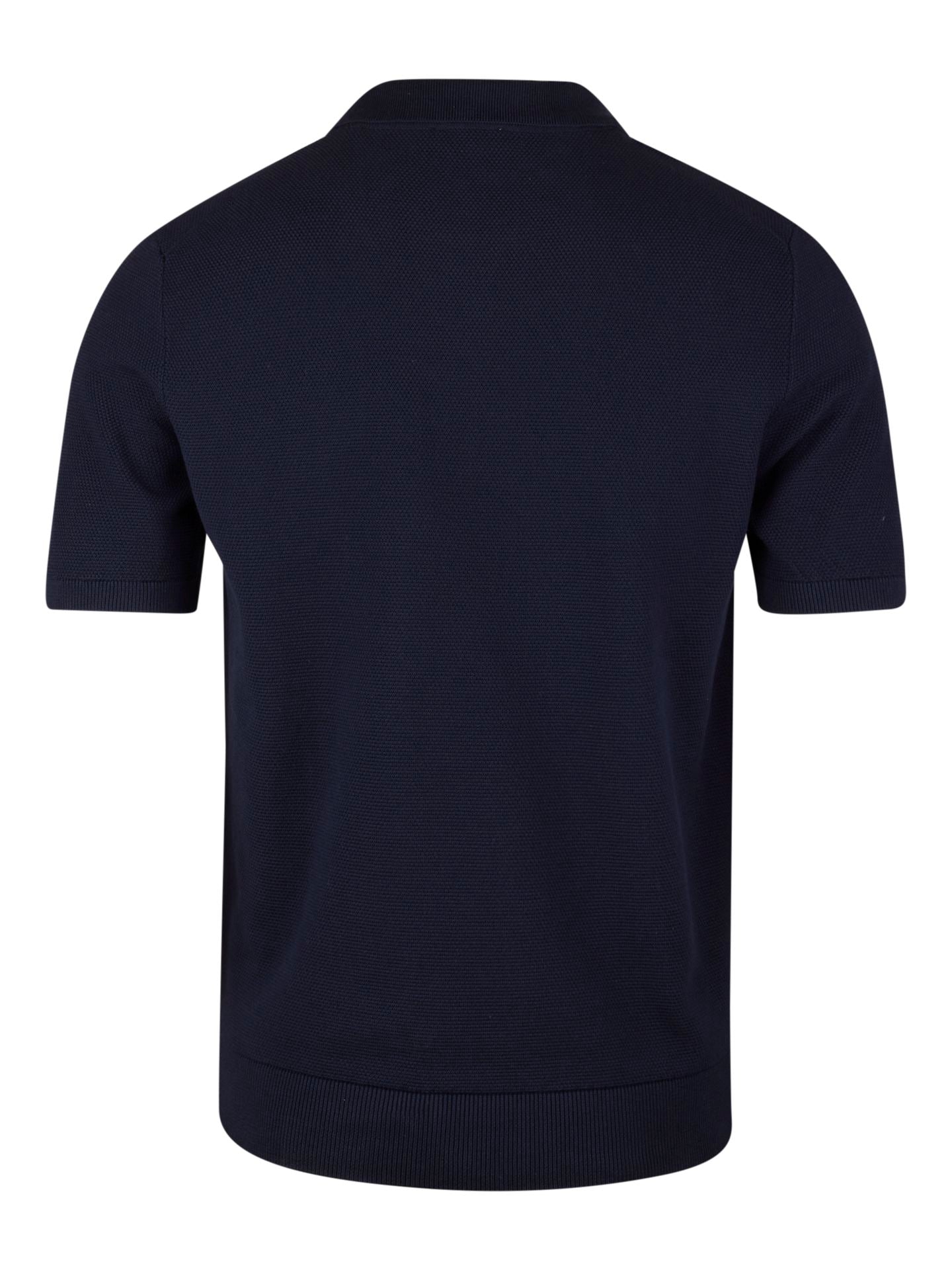 Polo Shirt Knitted Zip Texture Organic Cotton Navy