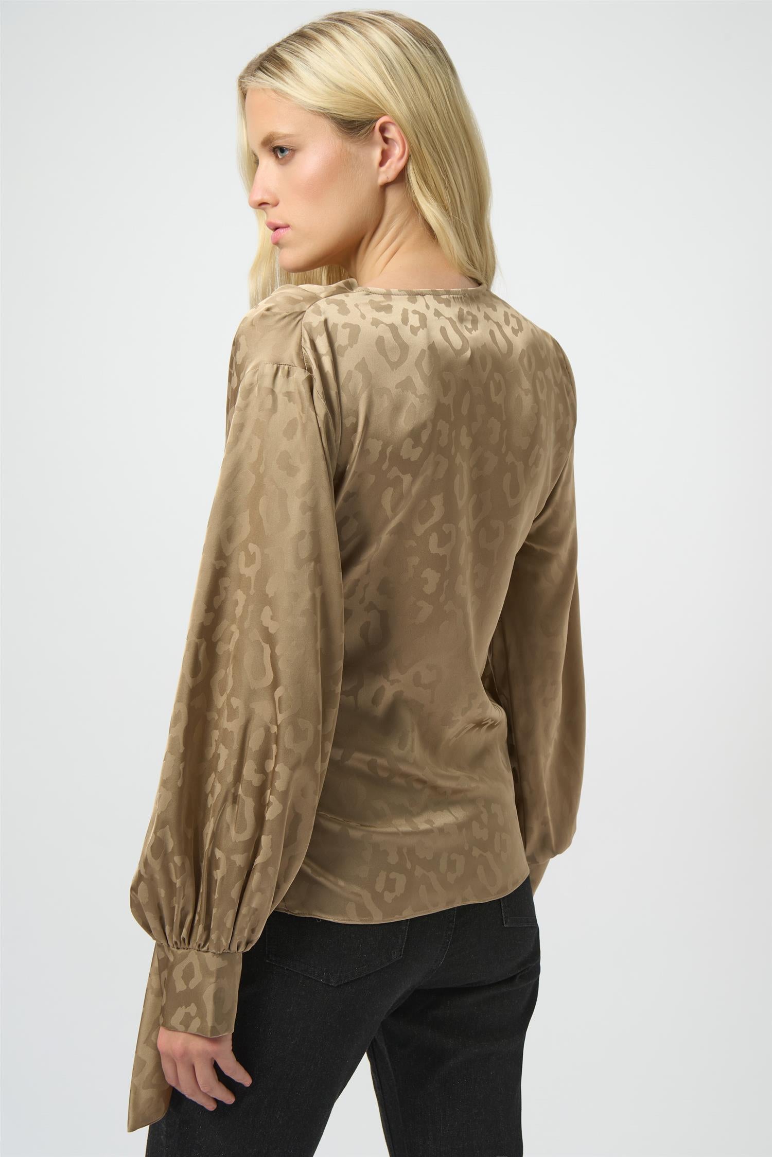 Jacquard Satin Animal print Wrap Top Taupe