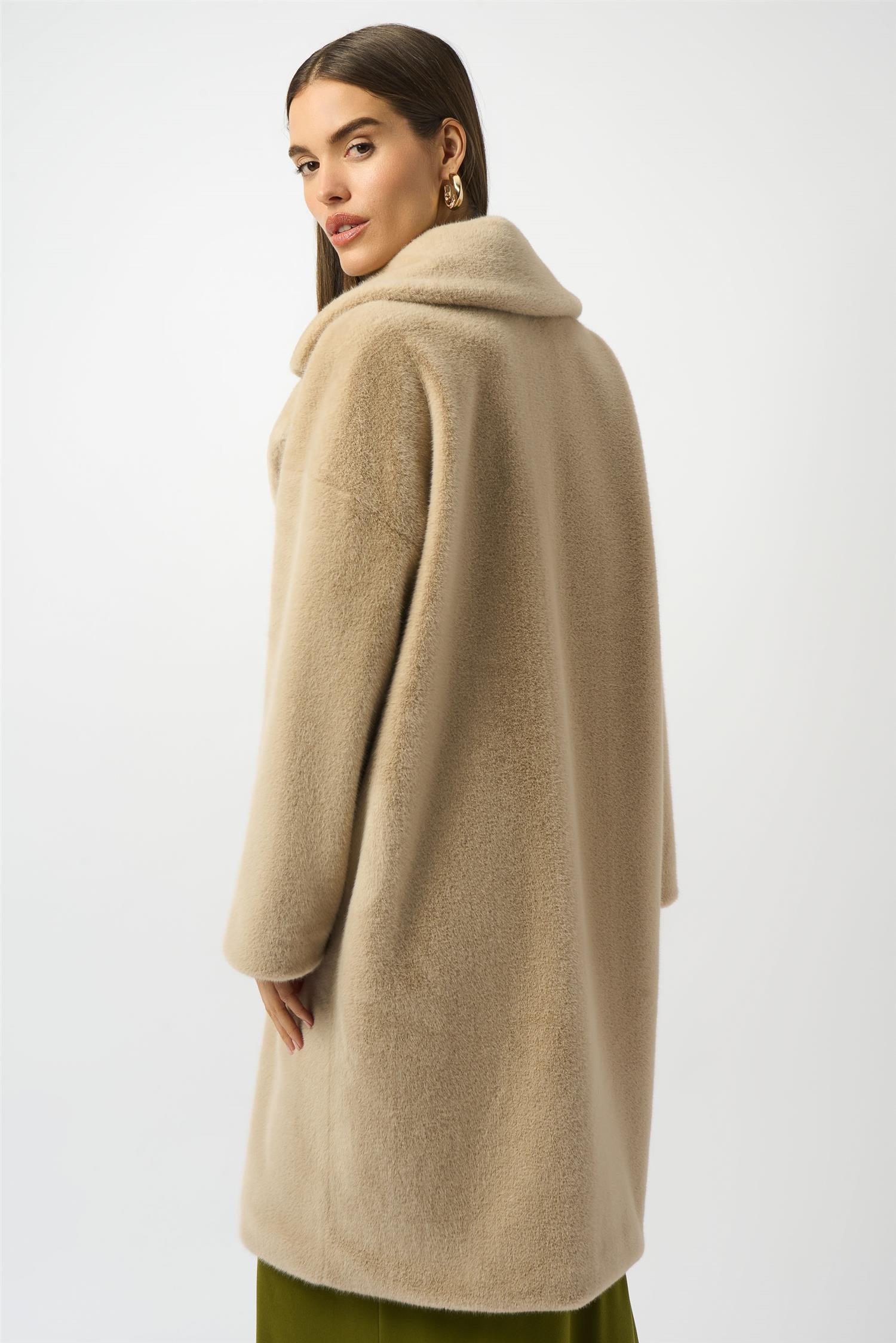 Faux Fur Straight Coat Almond
