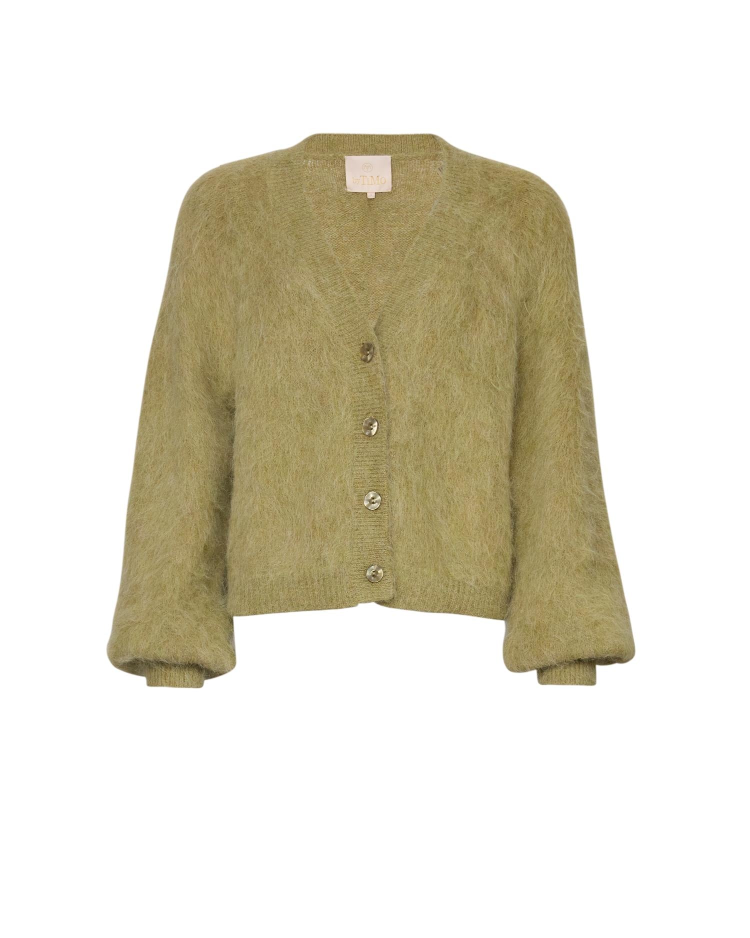 Hairy Knit V-neck Jacket Green