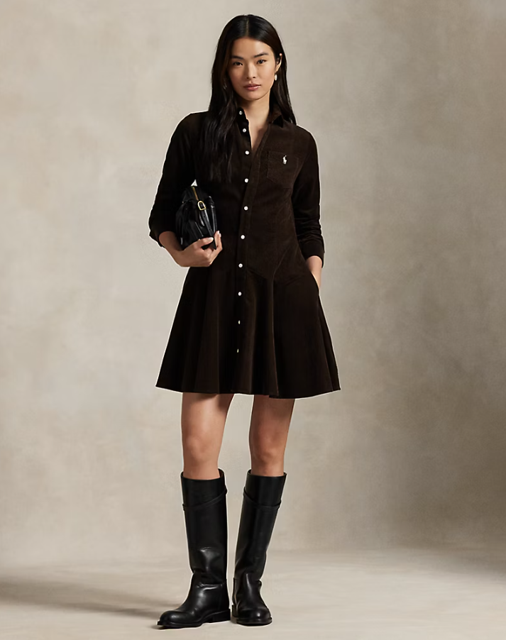 Cotton Corduroy A-line Shirtdress Dark Beech