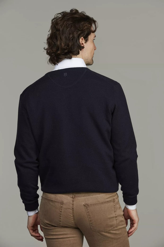 Geelong Knitted V-Neck Sweater Navy