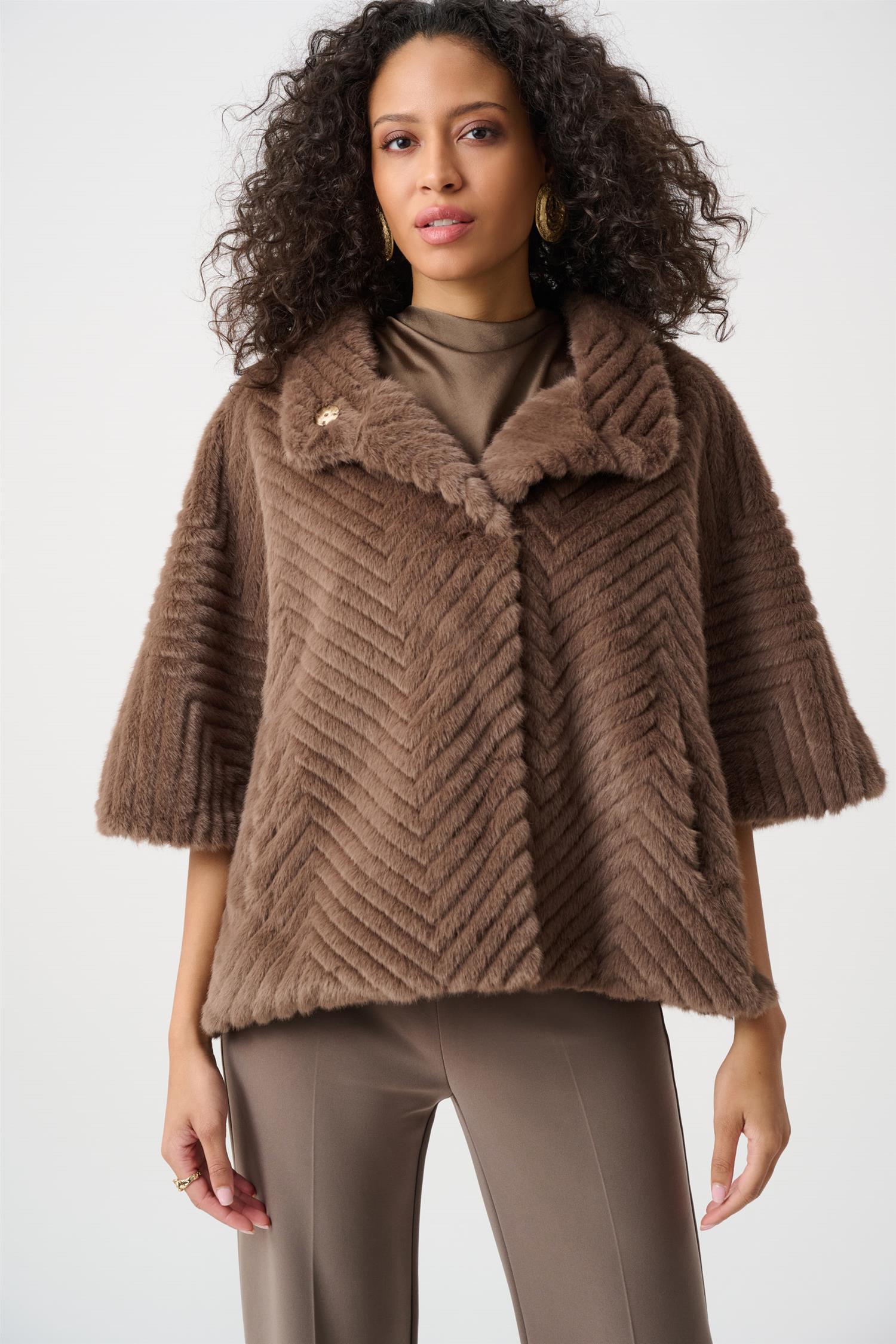 Chevron Faux Fur Cape-Style Jacket Mink