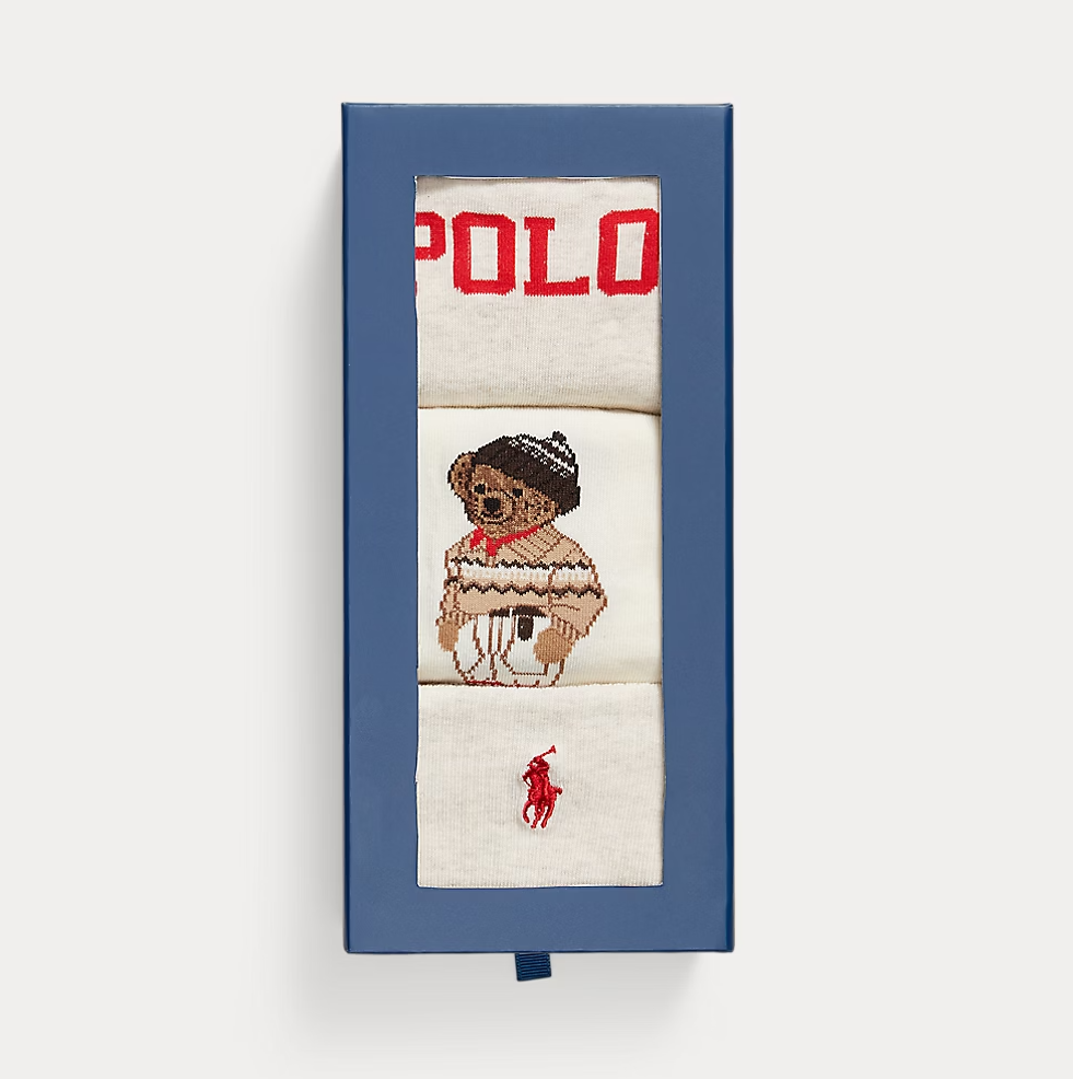 Polo Bear Crew Sock 3-pack Gift Set Oatmeal Multi