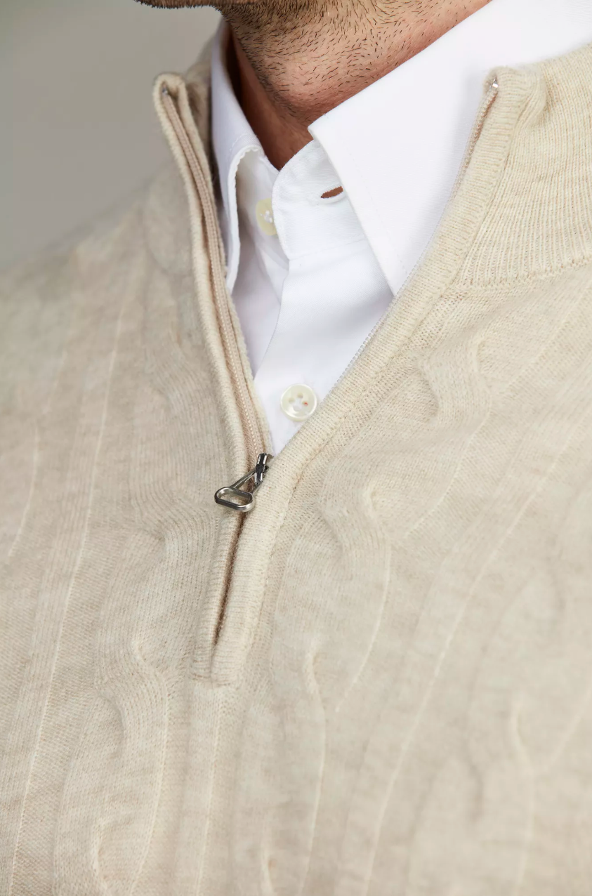 Geelong Half Zip Cable Knit Irish White