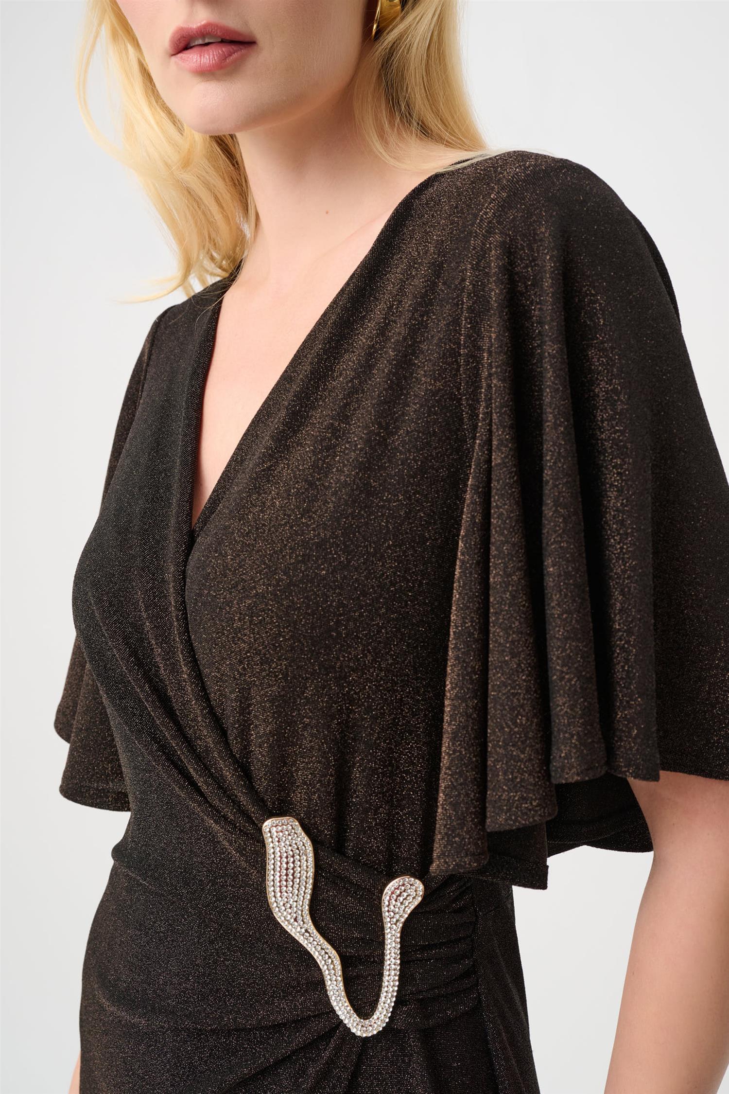 Sparkle Knit Wide Leg Wrap Jumpsuit Bronze