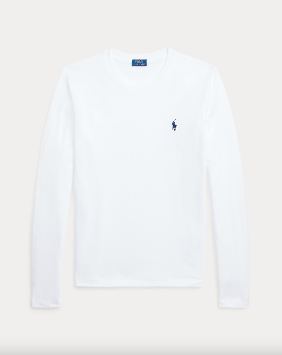 Long Sleeve Jersey Crew Neck T-shirt White