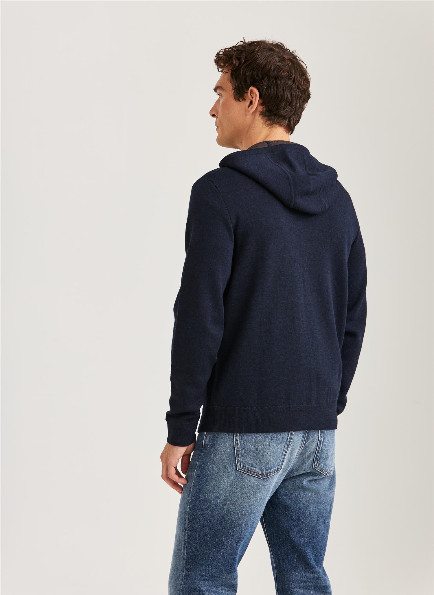 Merino Double Zip Hood Navy
