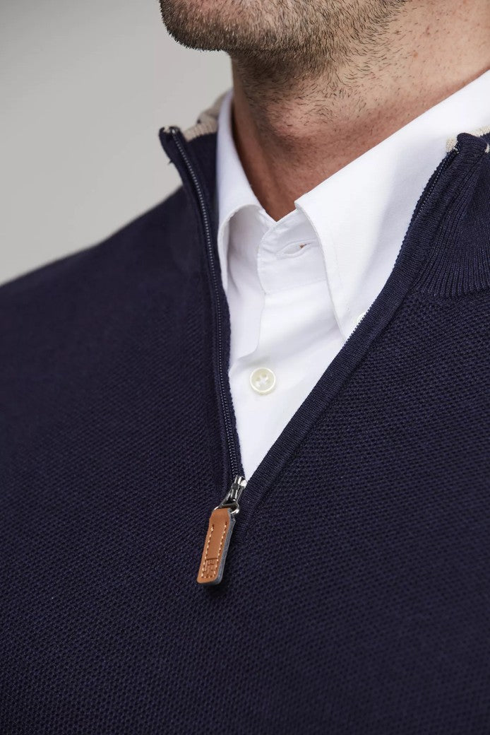 HALF ZIP STRUCTURE KNIT NAVY