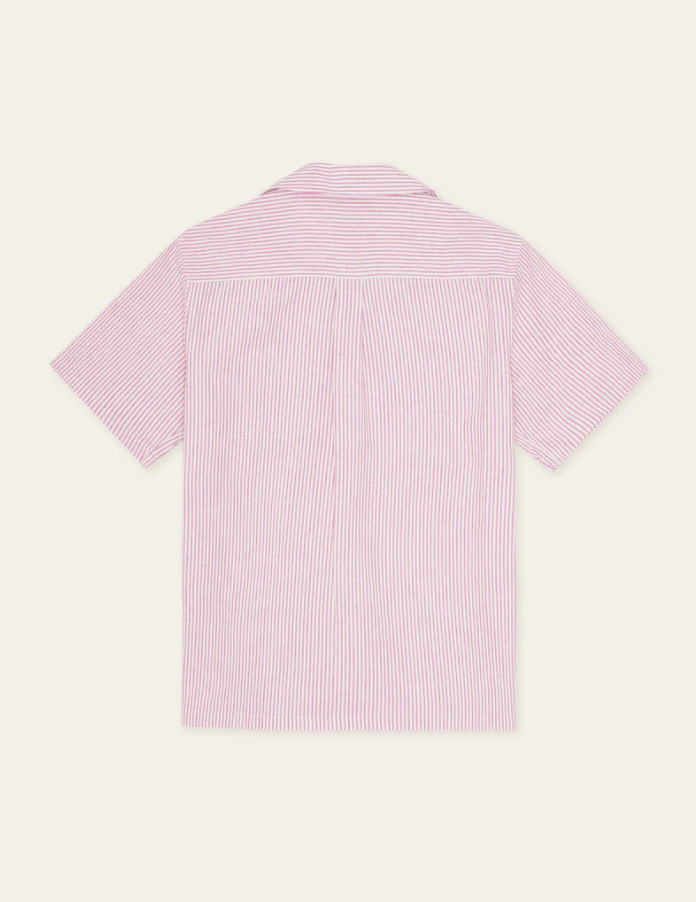Lukas Stripe Cotton Linen SS Shirt Crocus Pink