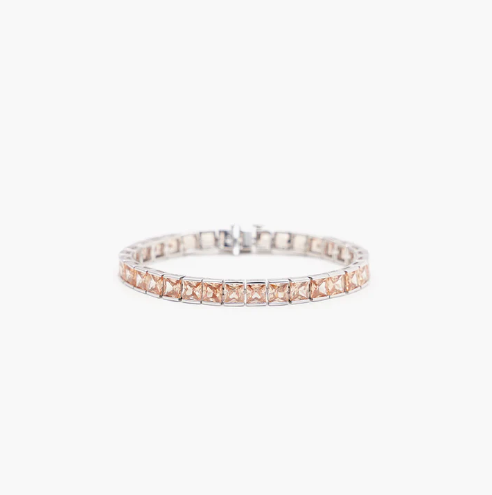 THICK SQUARE TENNIS BRACELET BEIGE SILVER 19cm