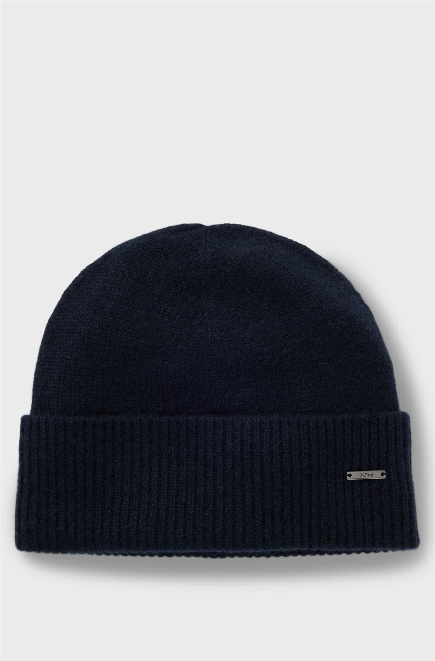 Honesto Cashmere beanie hat with logo plaque Navy