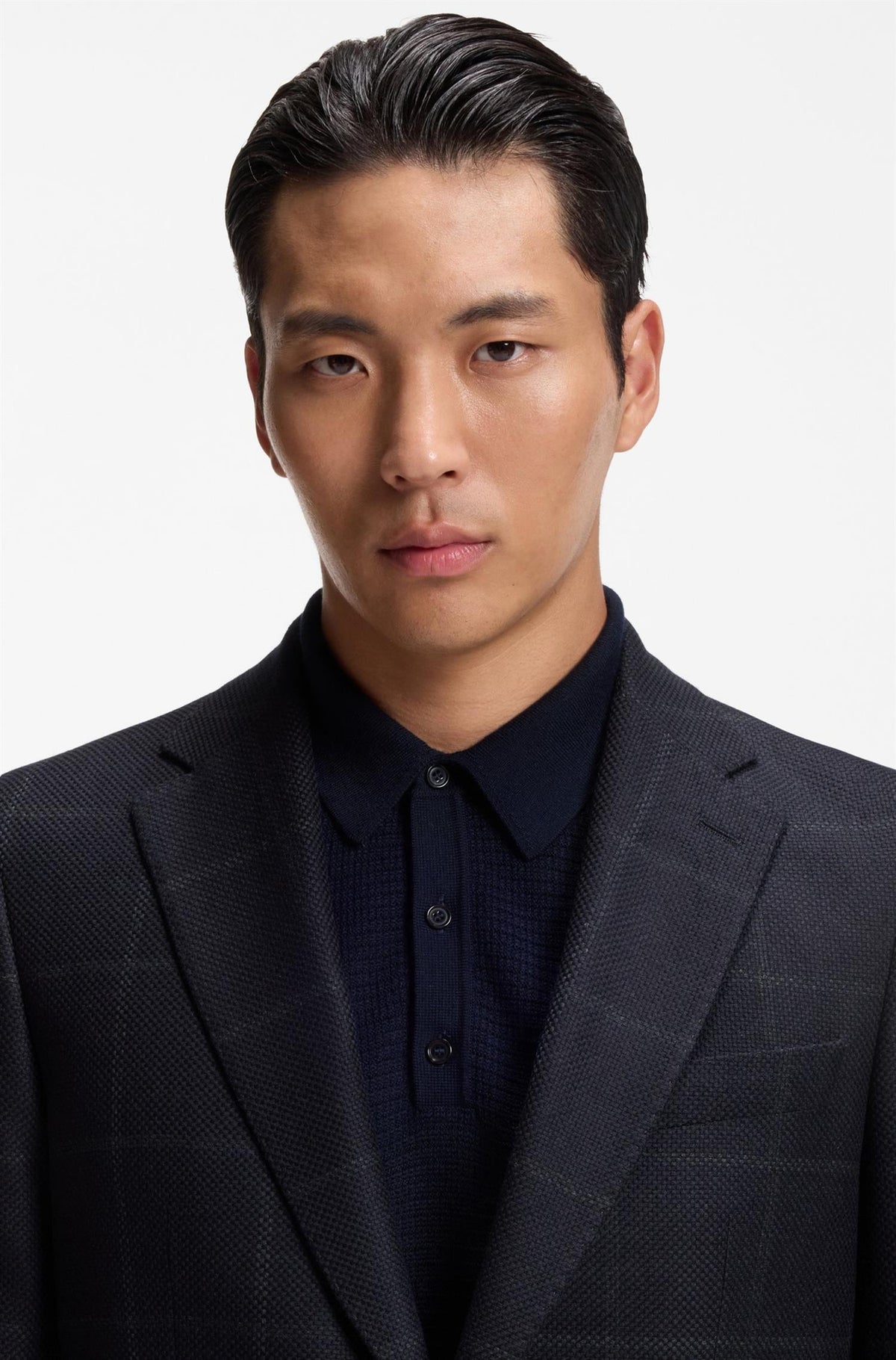 H-Hutson Navy Checked Virgin Wool