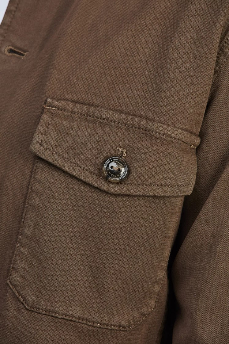 HERRINGBONE STRETCH OVERSHIRT BROWN