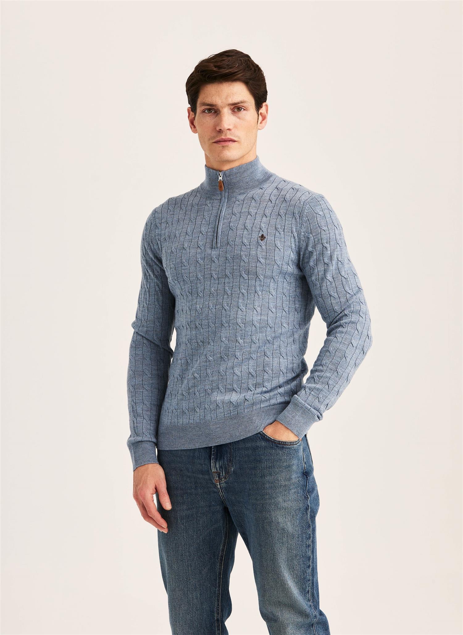 Merino Cable John Zip AW26 Iceblue