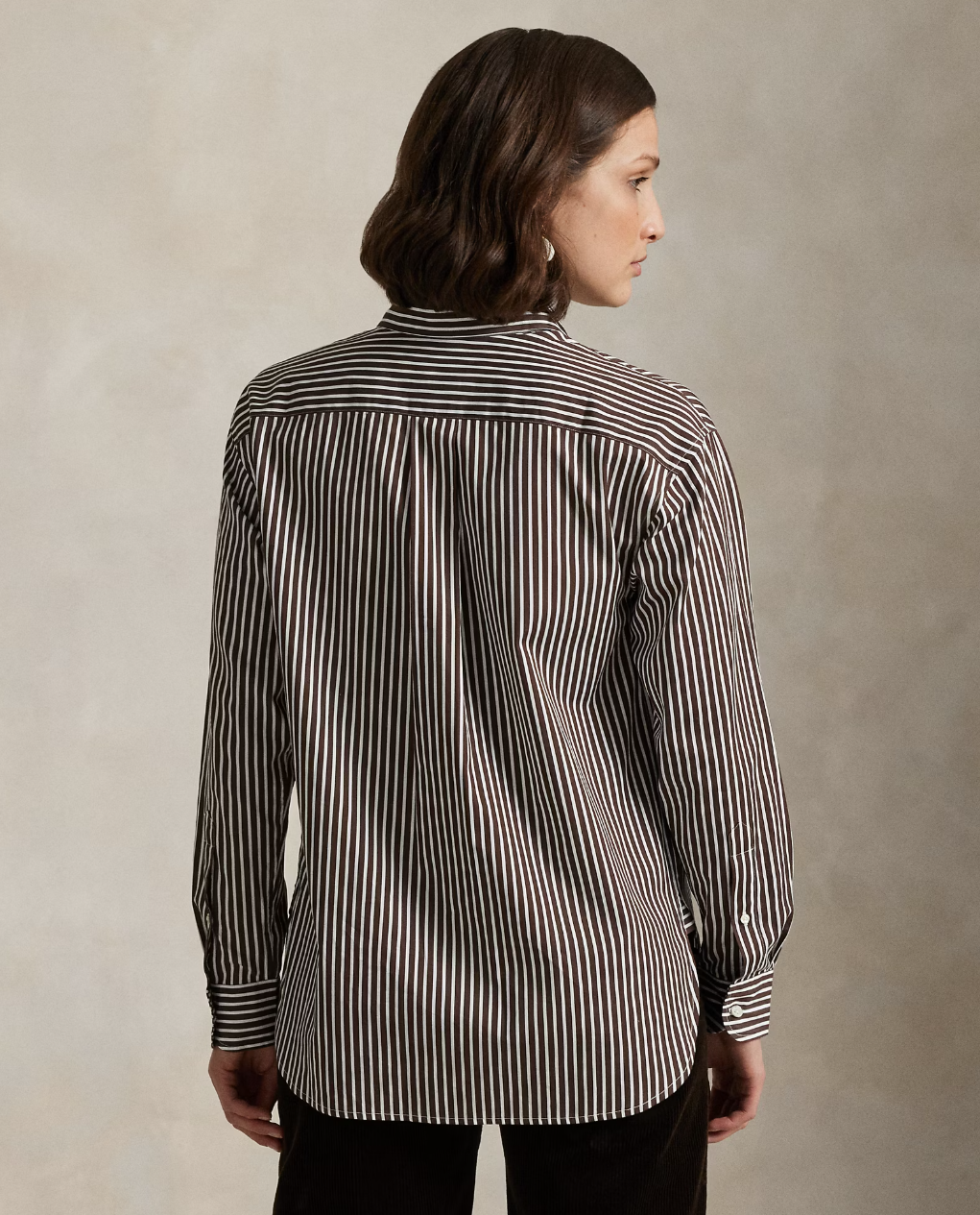 Relaxed Fit Striped Cotton Shirt Brown/White