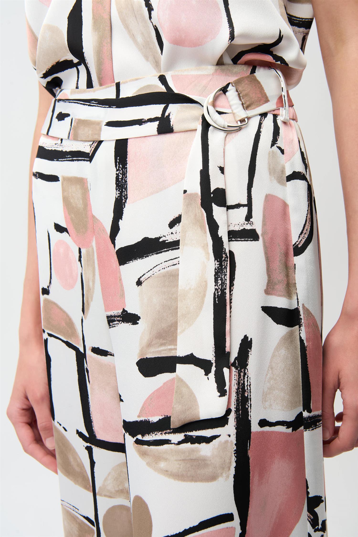 Recycled Satin Abstract Print Wide Leg Pull-On Pants Vanilla/Multi