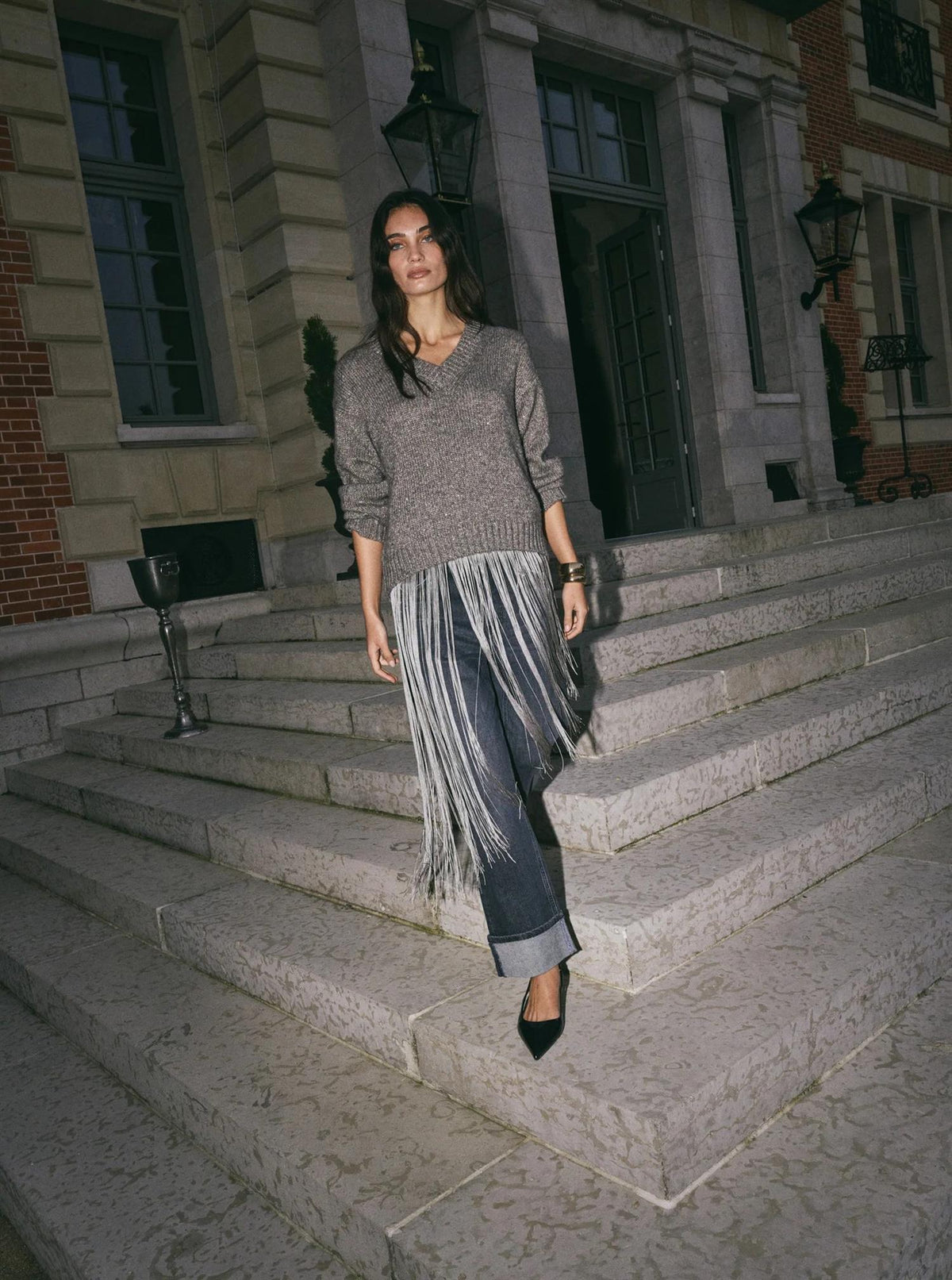 Mmwelma Glam V-Neck Knit Dk Grey Mel