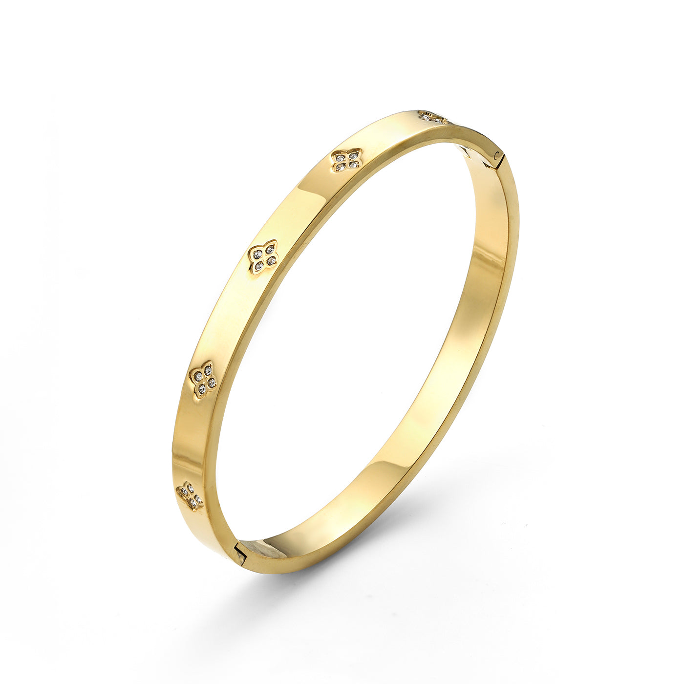 LIV-CRYSTAL CLOVER BANGLE BRACELET STAINLES-GOLD