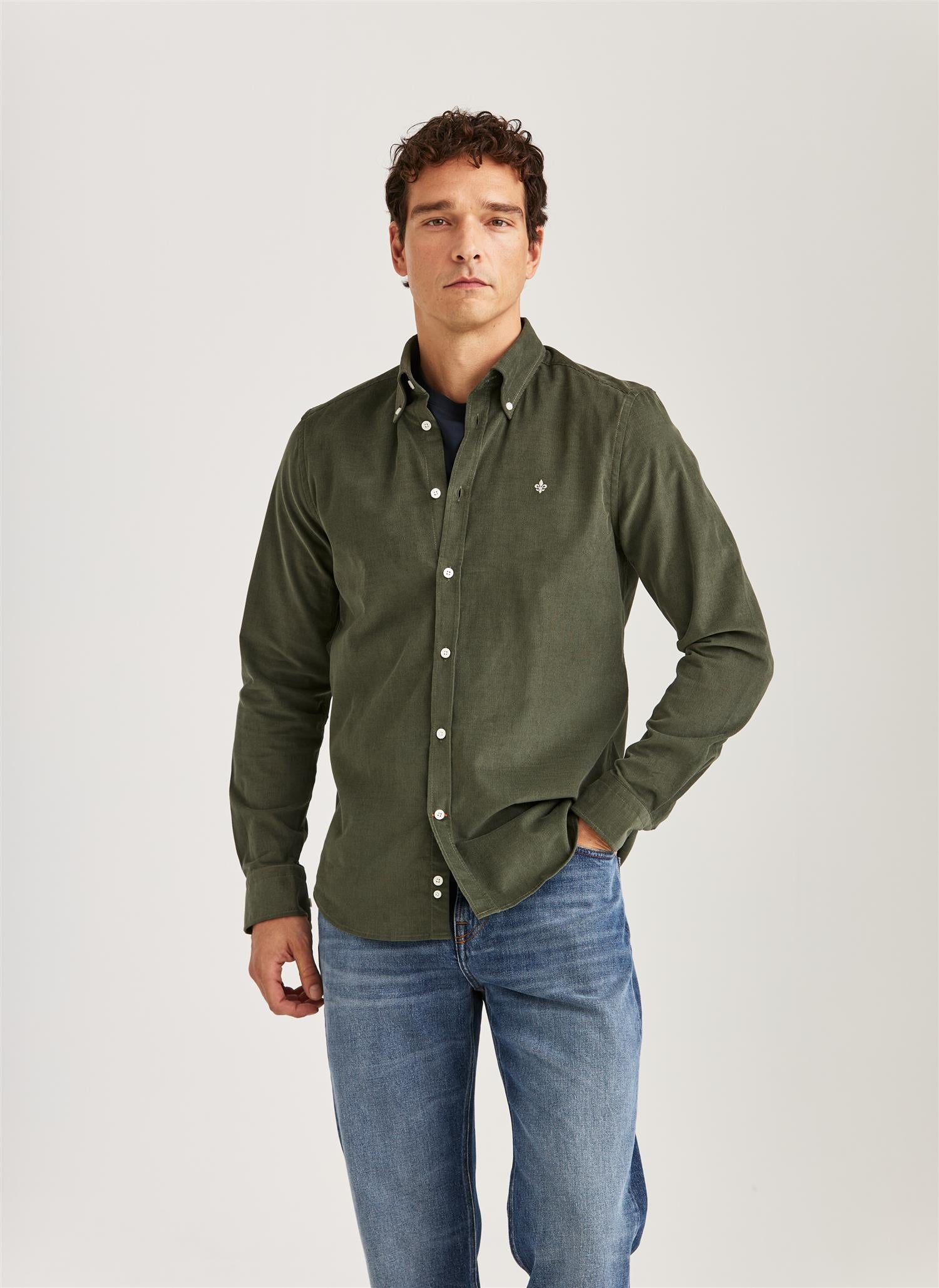 Douglas Cord Shirt-Slim Fit Olive