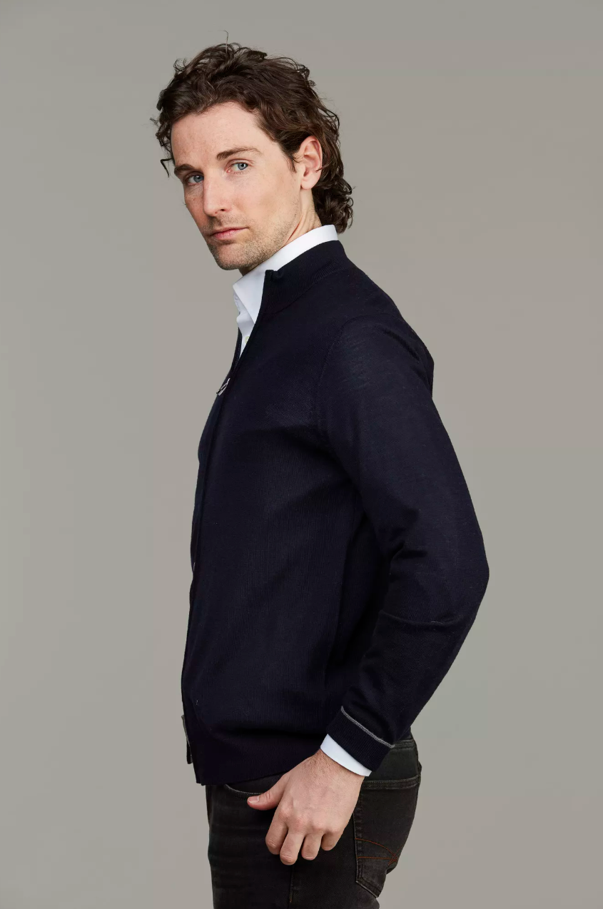 Merino Full Zip Plain Knit Navy