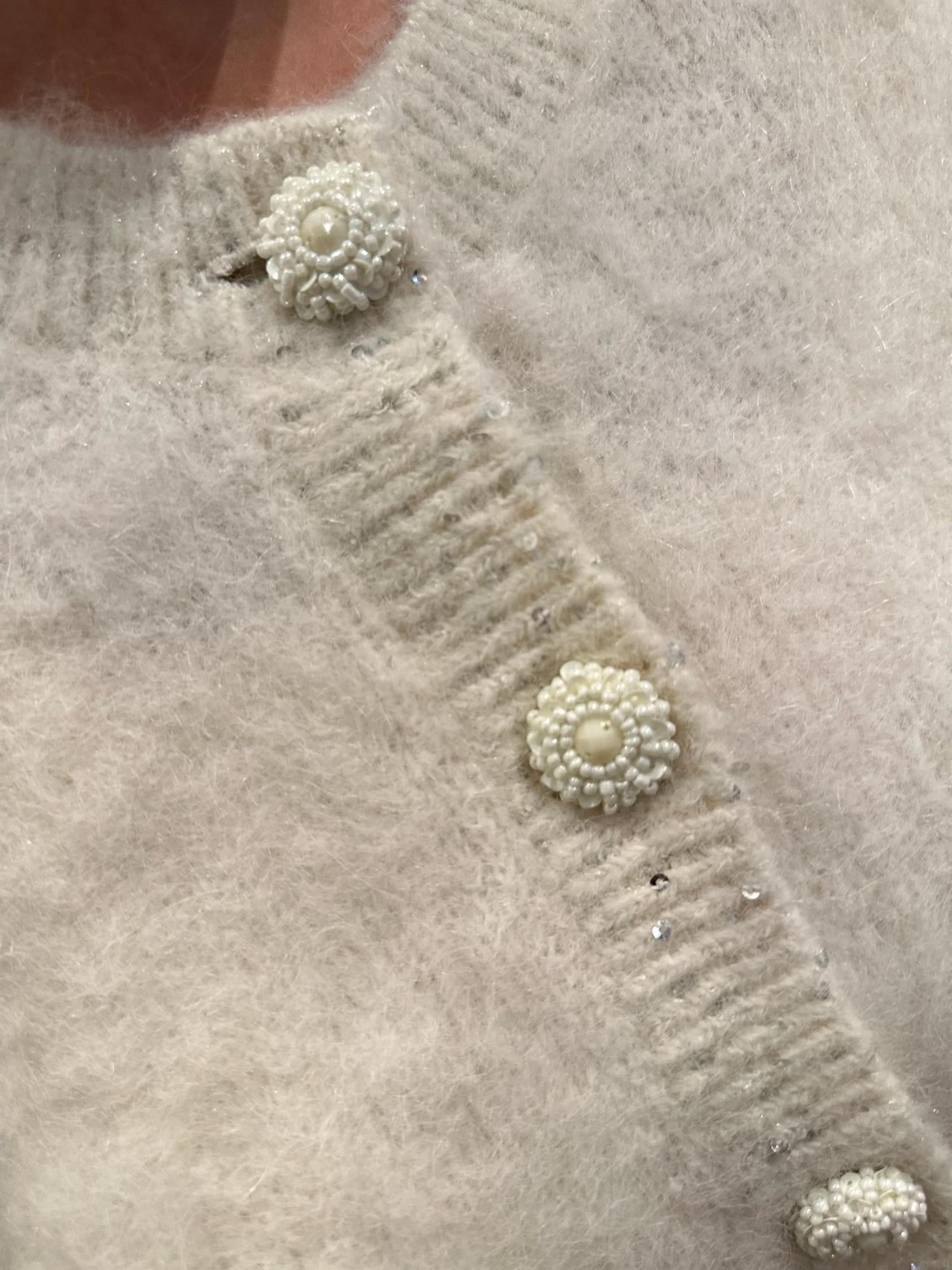 Hairy Knit Puffed Jacket PS26 Offwhite