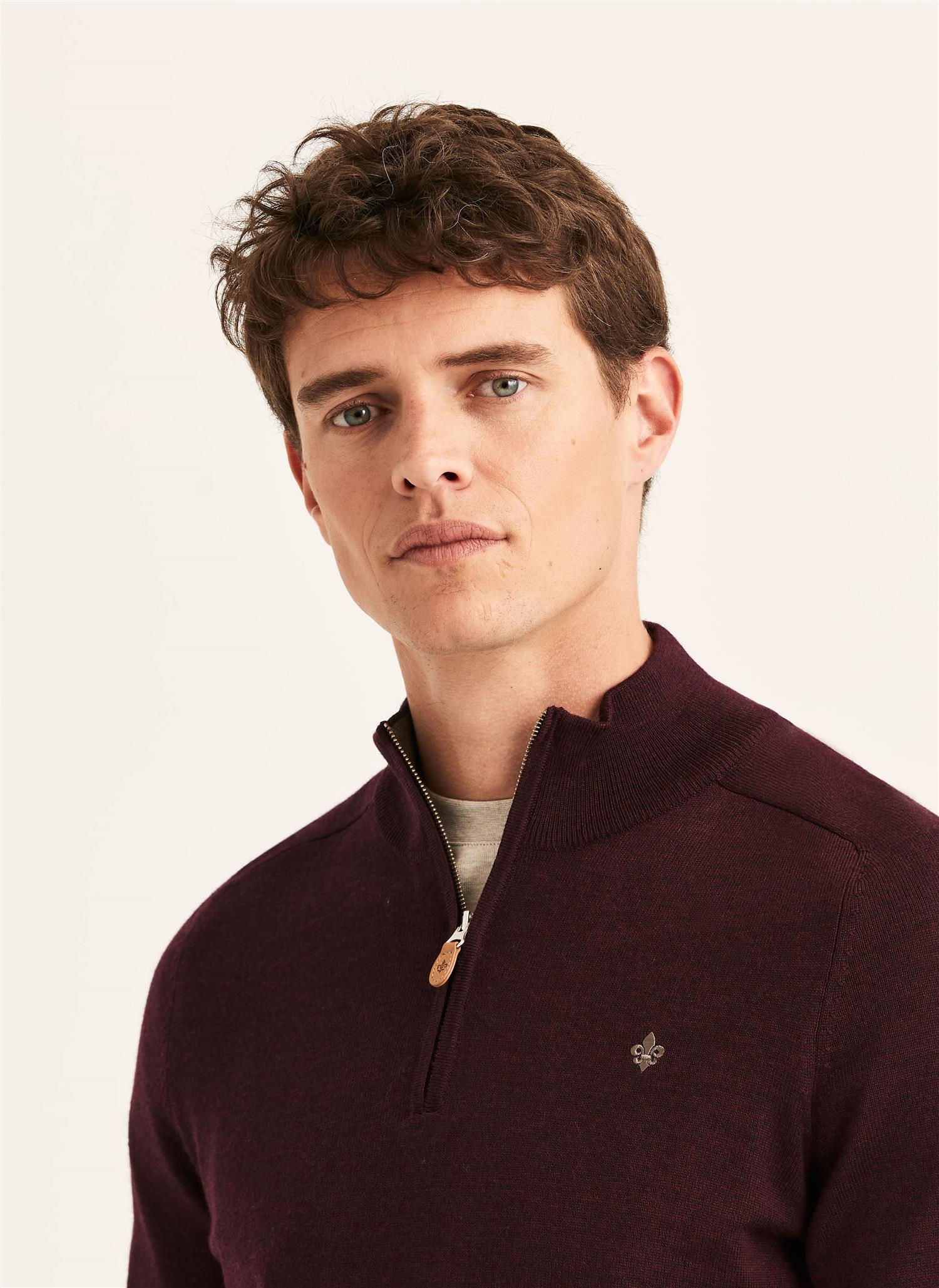 Merino John Zip AW26 Wine Red