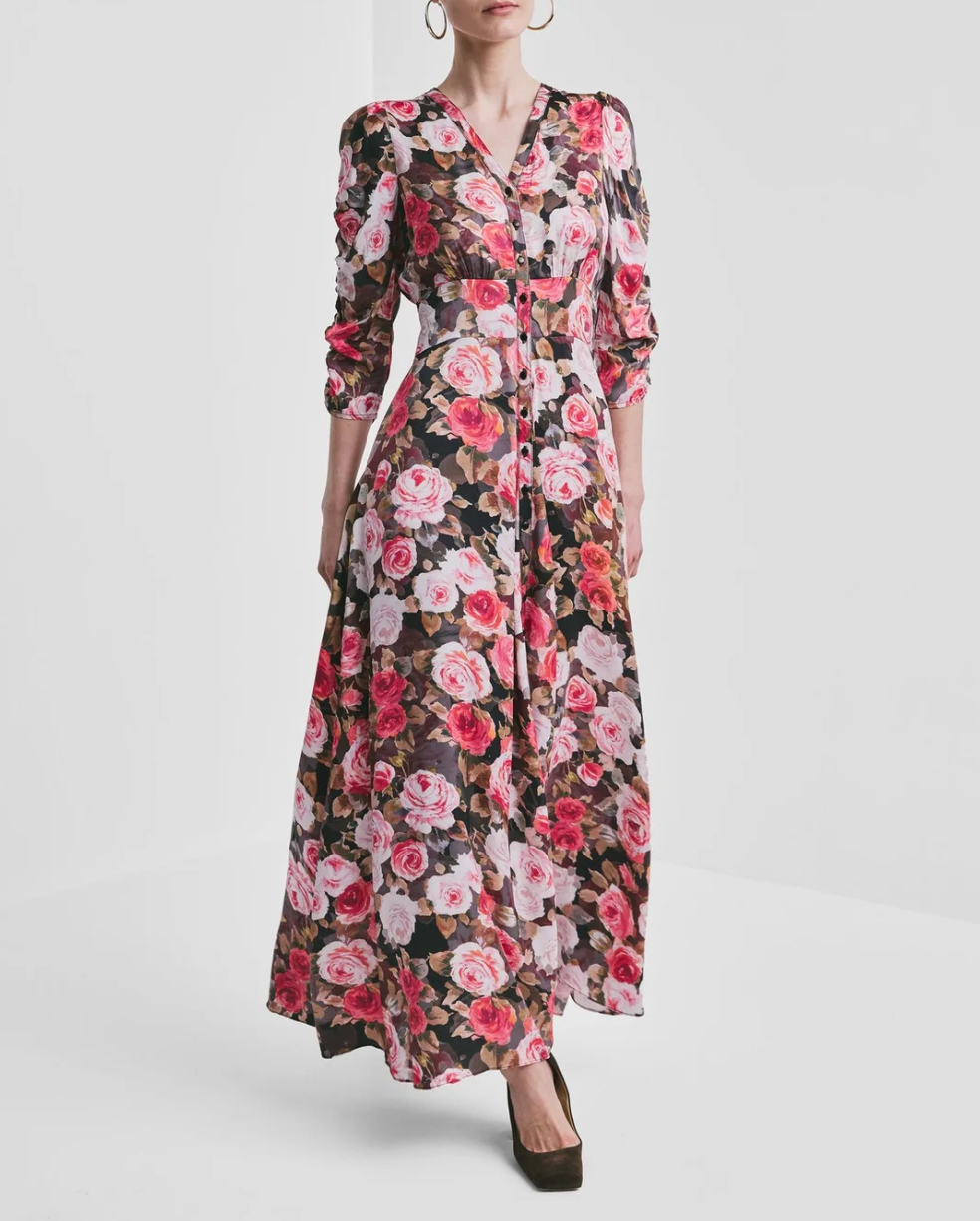 Satin Button-Down Dress PS2 Midnight Roses6