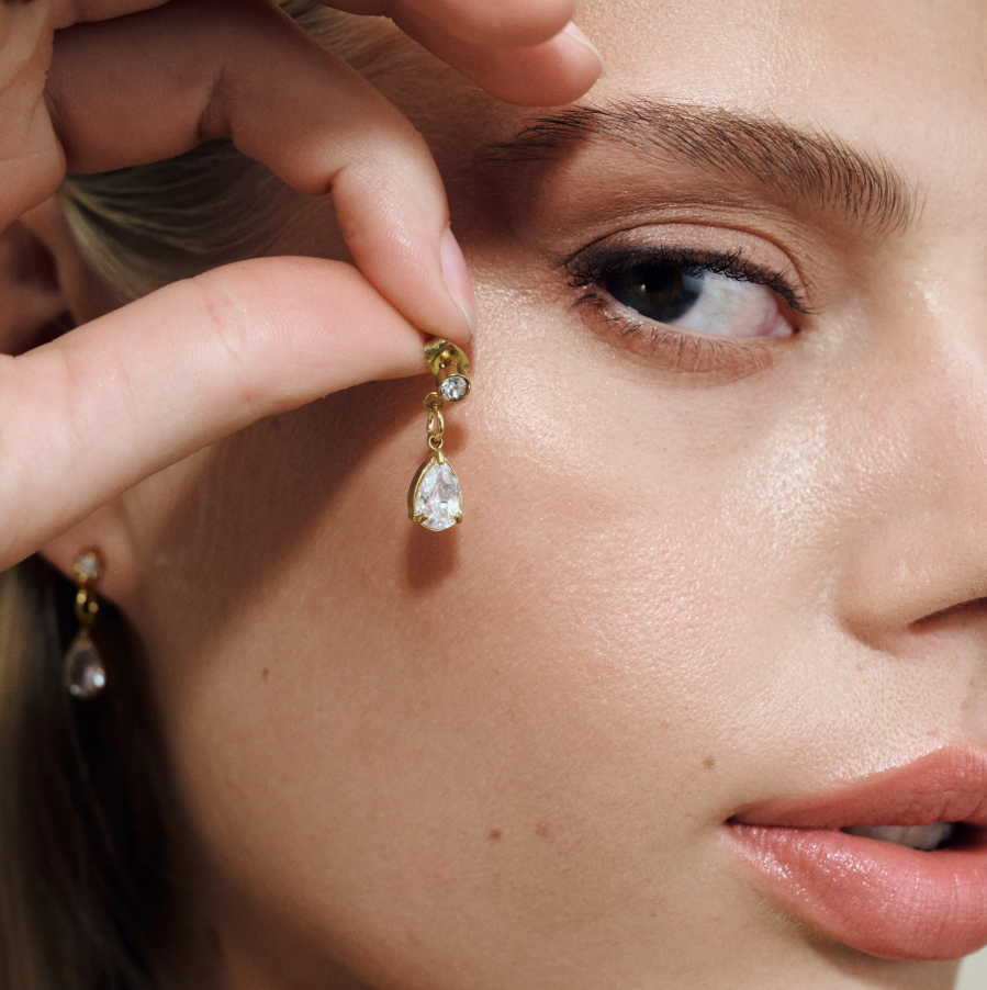 Roslyn Crystal Stud Earrings Gold