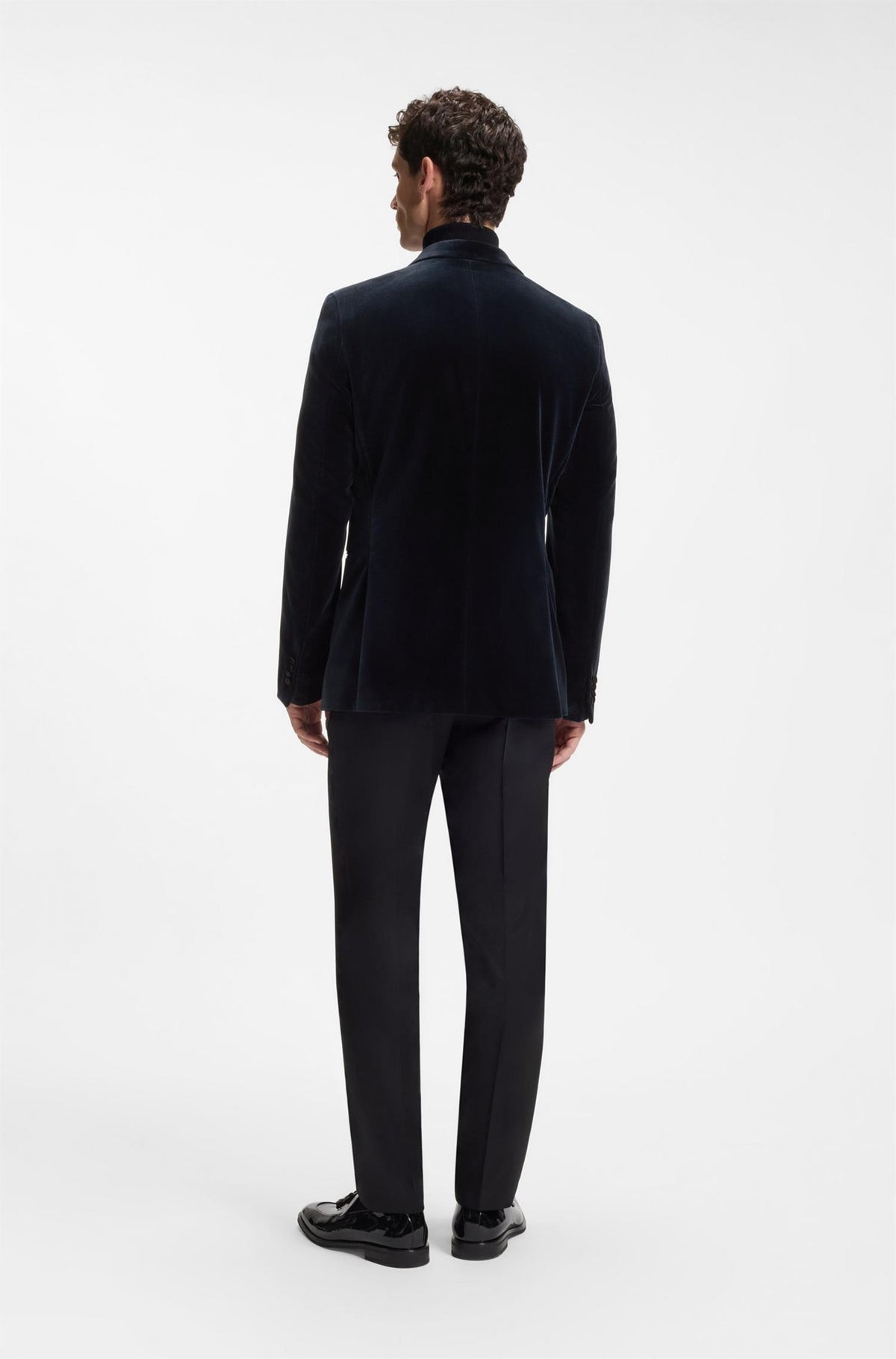 H-Hutson Slimfit Tuxedo Jacket In Cotton Velvet Dark Blue