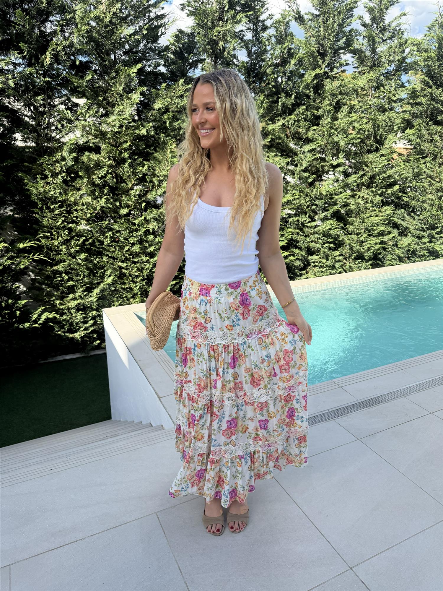 Cotton Slub Maxi Skirt Flora
