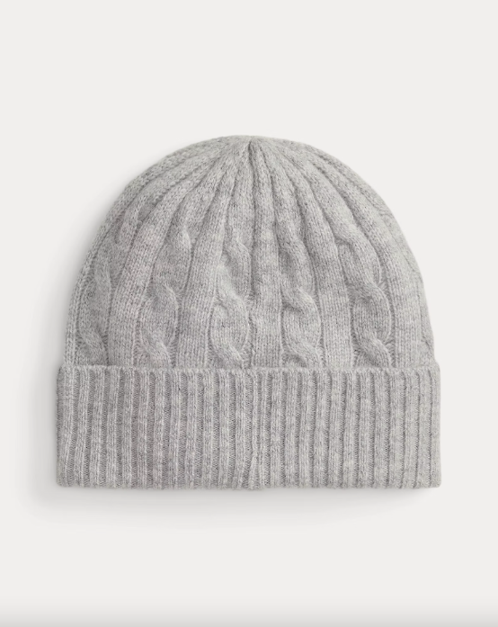 Cable knit Wool Cashmere Beanie Soft Grey