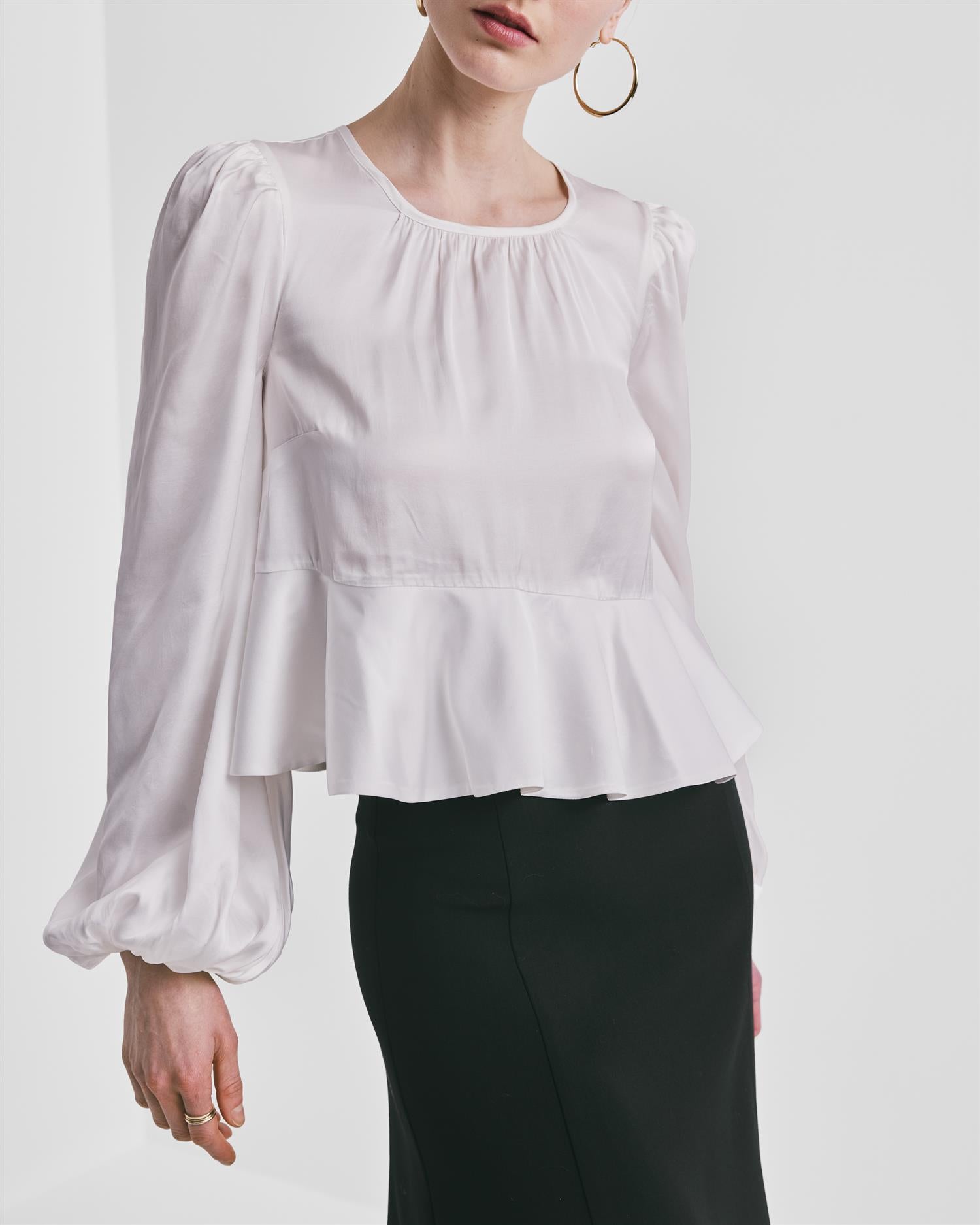 Satin Flounce Top PS26 Offwhite