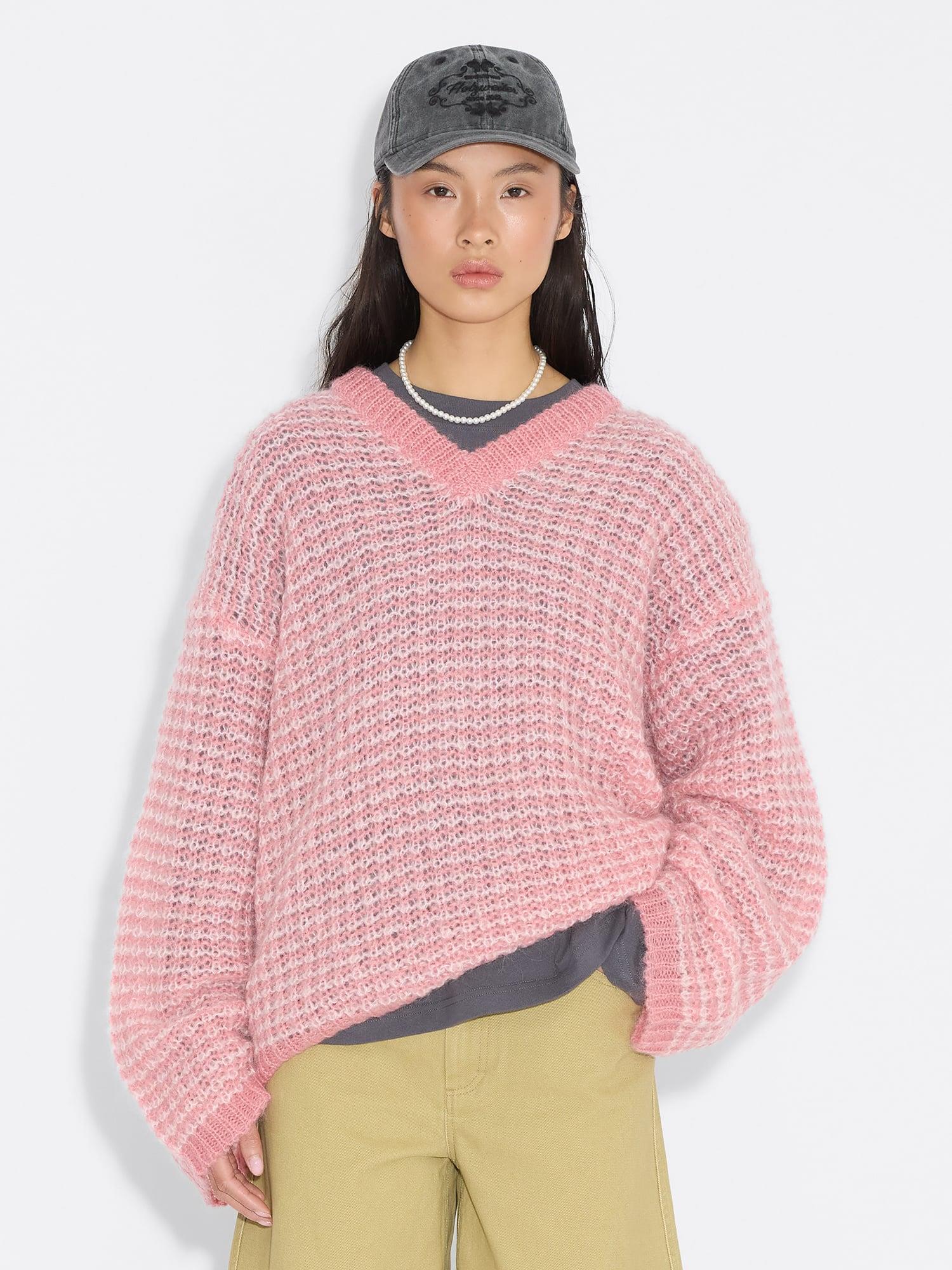 Boxy Mohair V-Neck Pink Mix