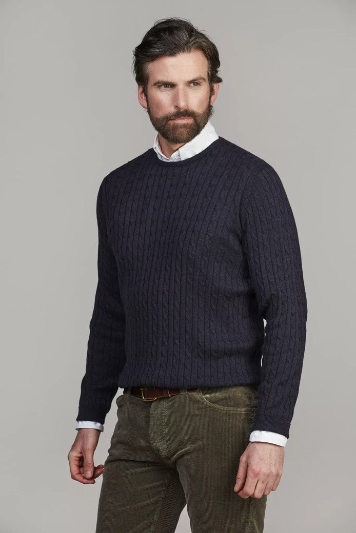 Crew Neck Cable Knit Navy