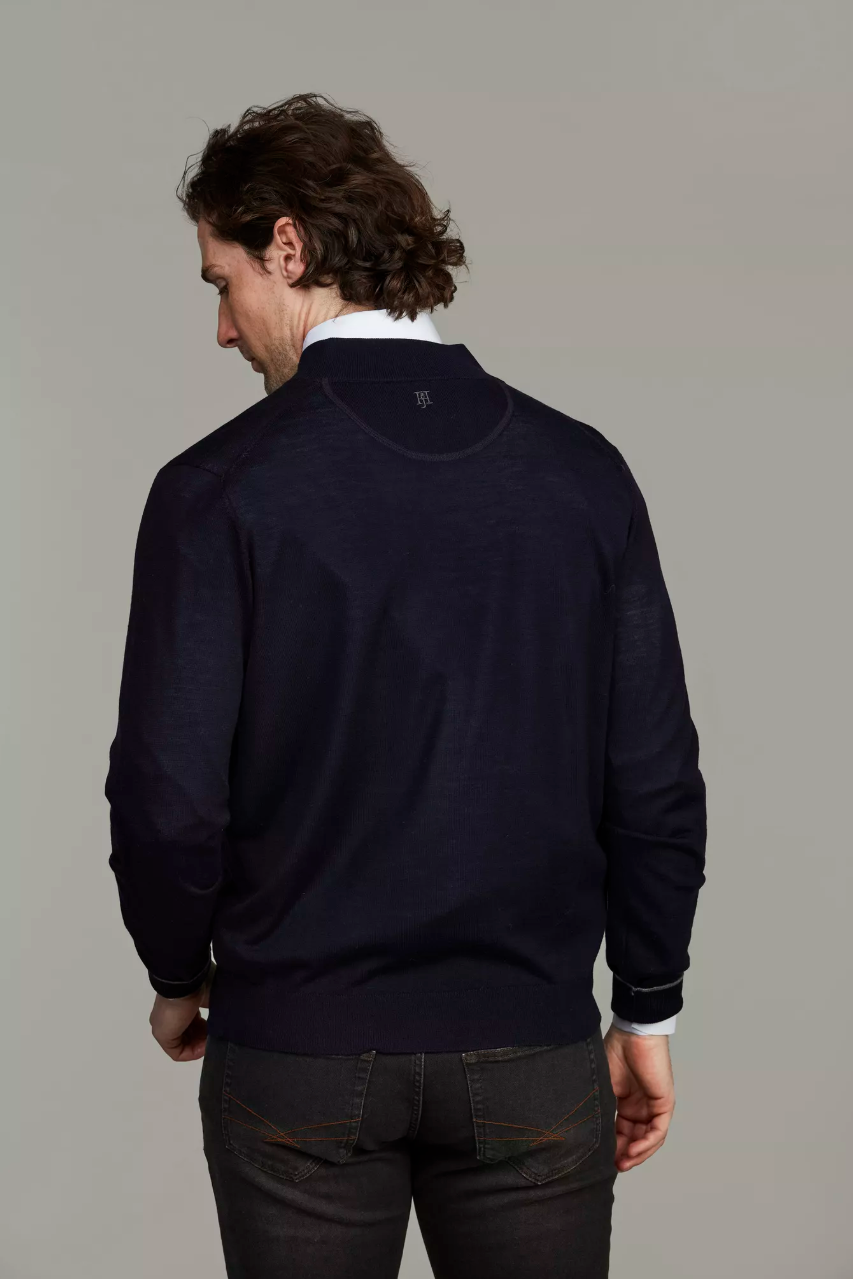 Merino Full Zip Plain Knit Navy