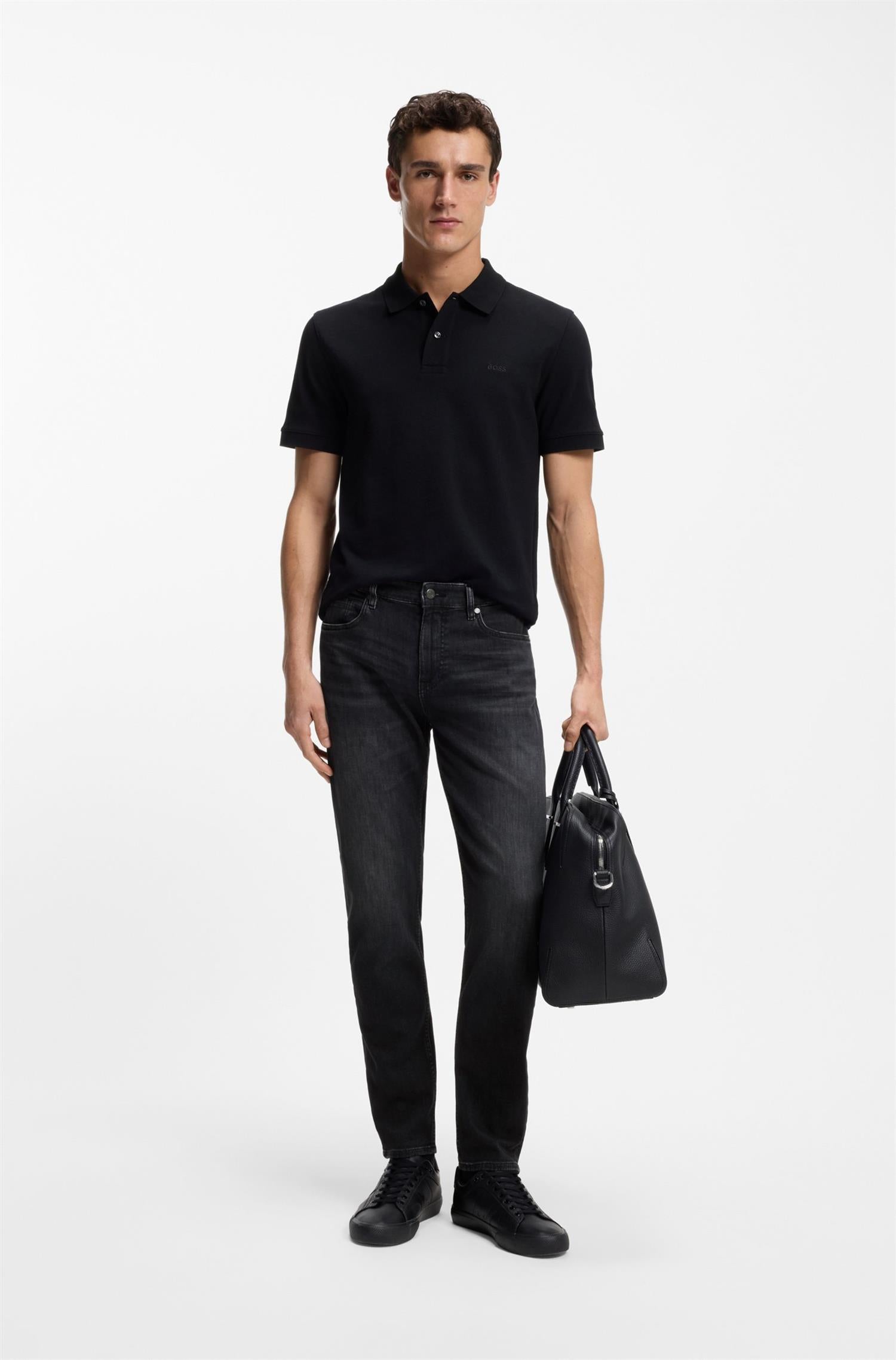 Maine Regular-fit jeans in super-soft black Italian denim