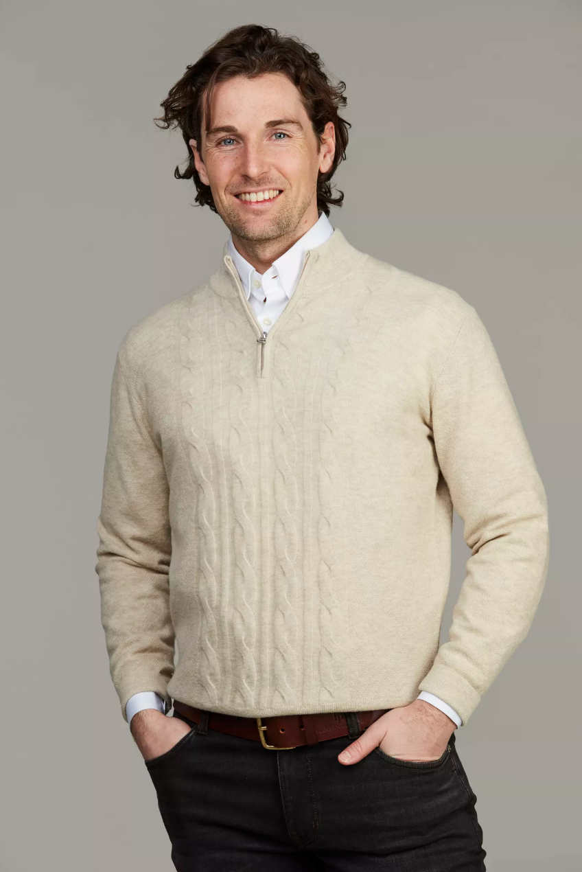 Geelong Half Zip Cable Knit Irish White