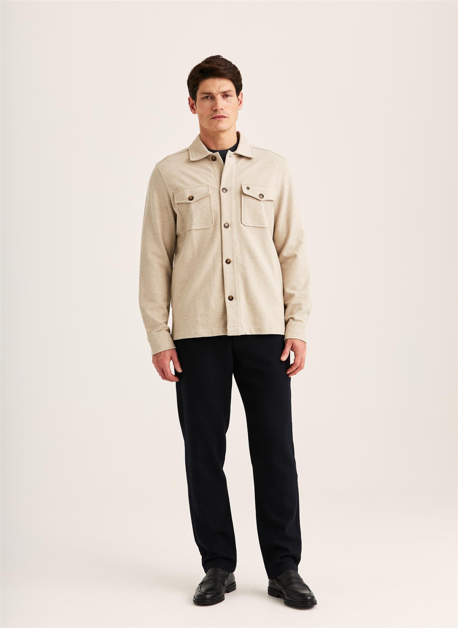 Andrew Piqué Jersey Overshirt Khaki