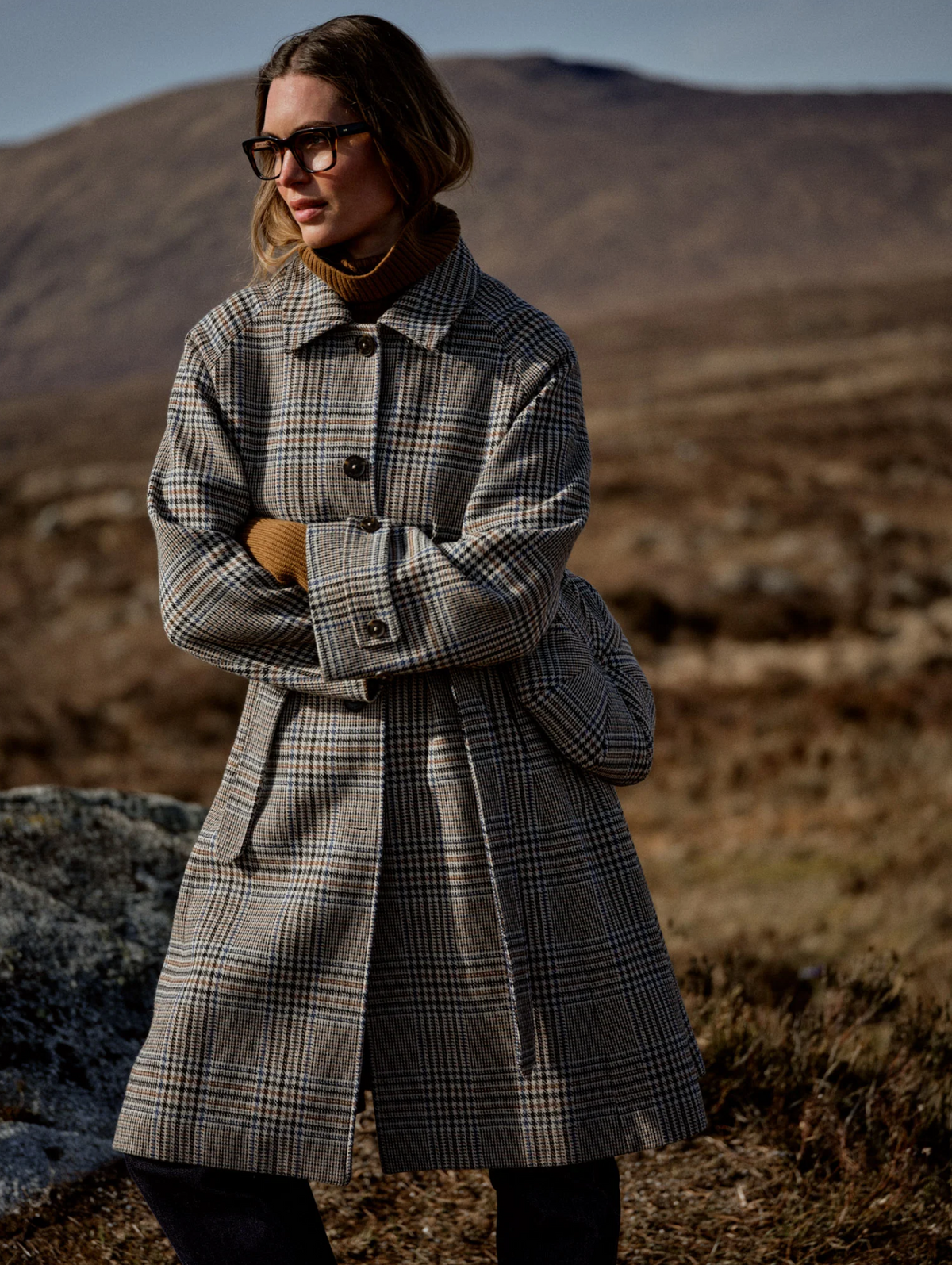 Mmselestine Check Coat Oxford Tan