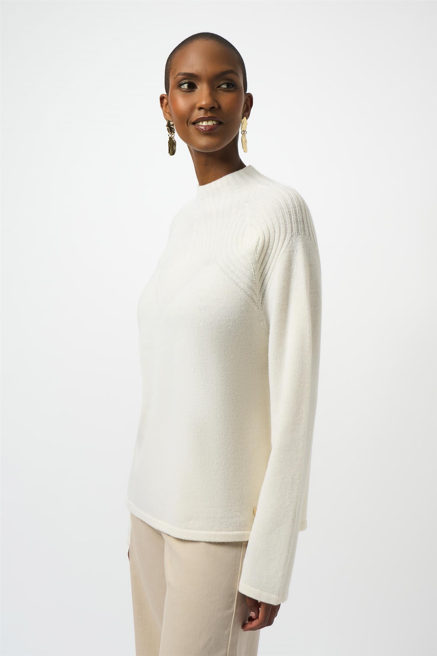 Wool Blend Sweater with Placement Stitch Winter White